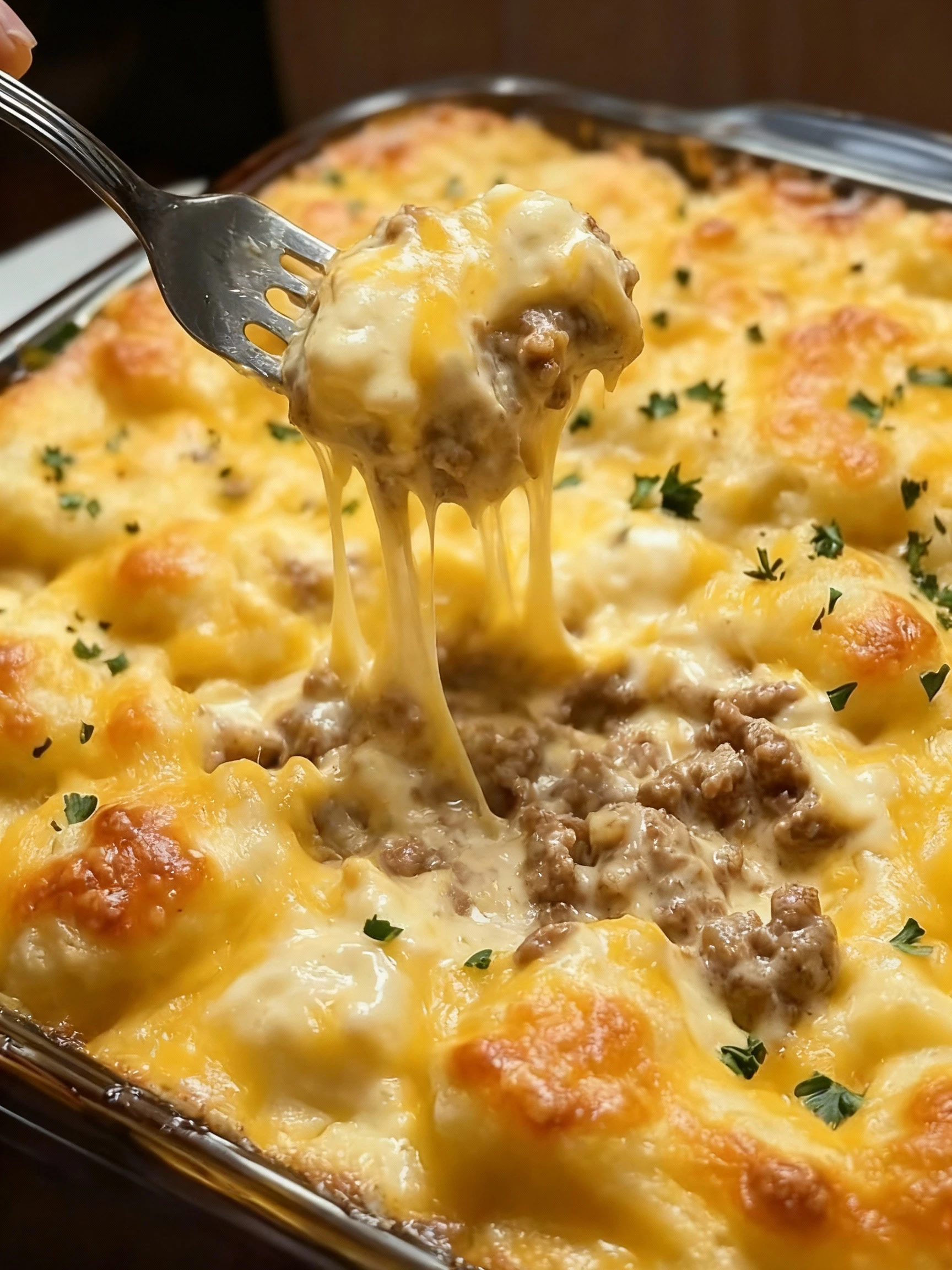 Cheddar Bay Hamburger Casserole finished