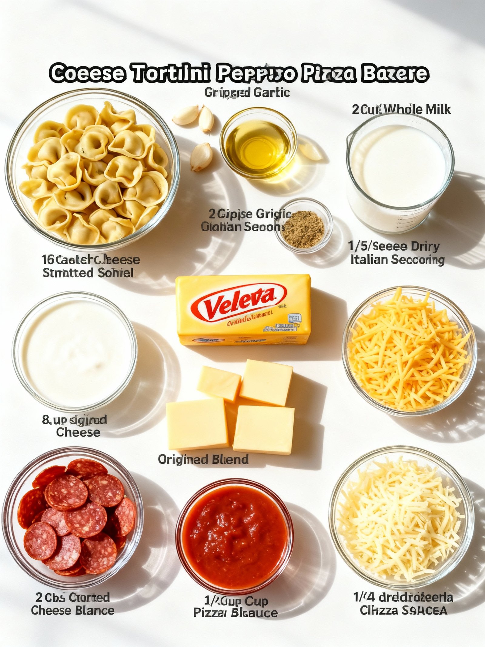 Cheese Tortellini Pepperoni Pizza Casserole ingredients