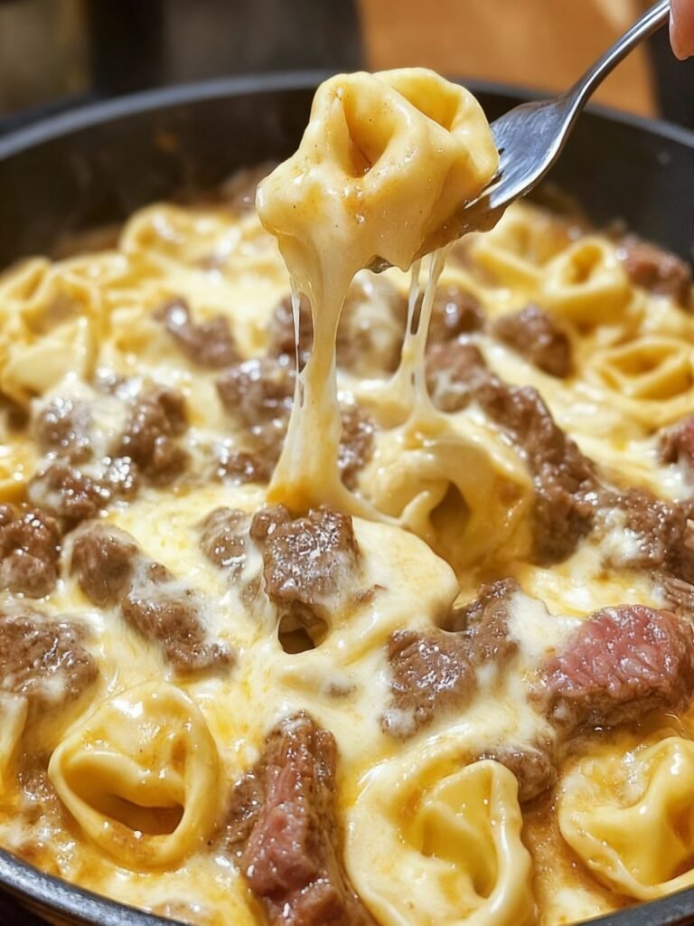 Cheesesteak Tortellini in Rich Provolone Sauce Recipe