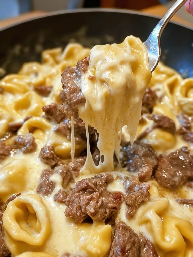 Cheesesteak Tortellini in Rich Provolone Sauce Recipe