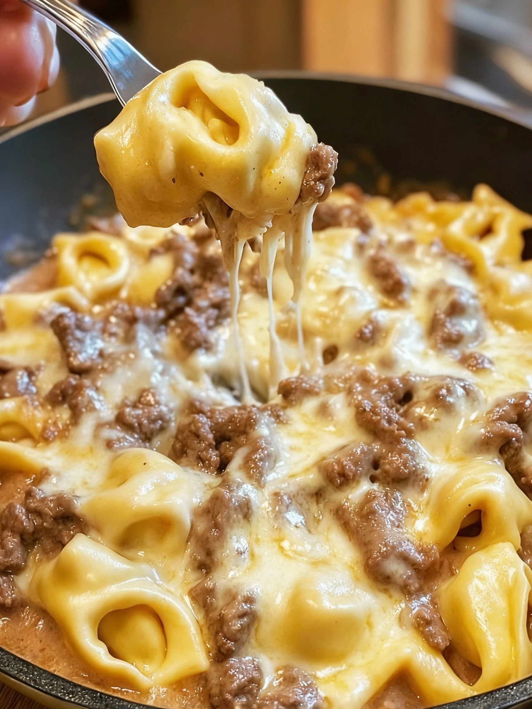 Cheesesteak Tortellini in Rich Provolone Sauce finished
