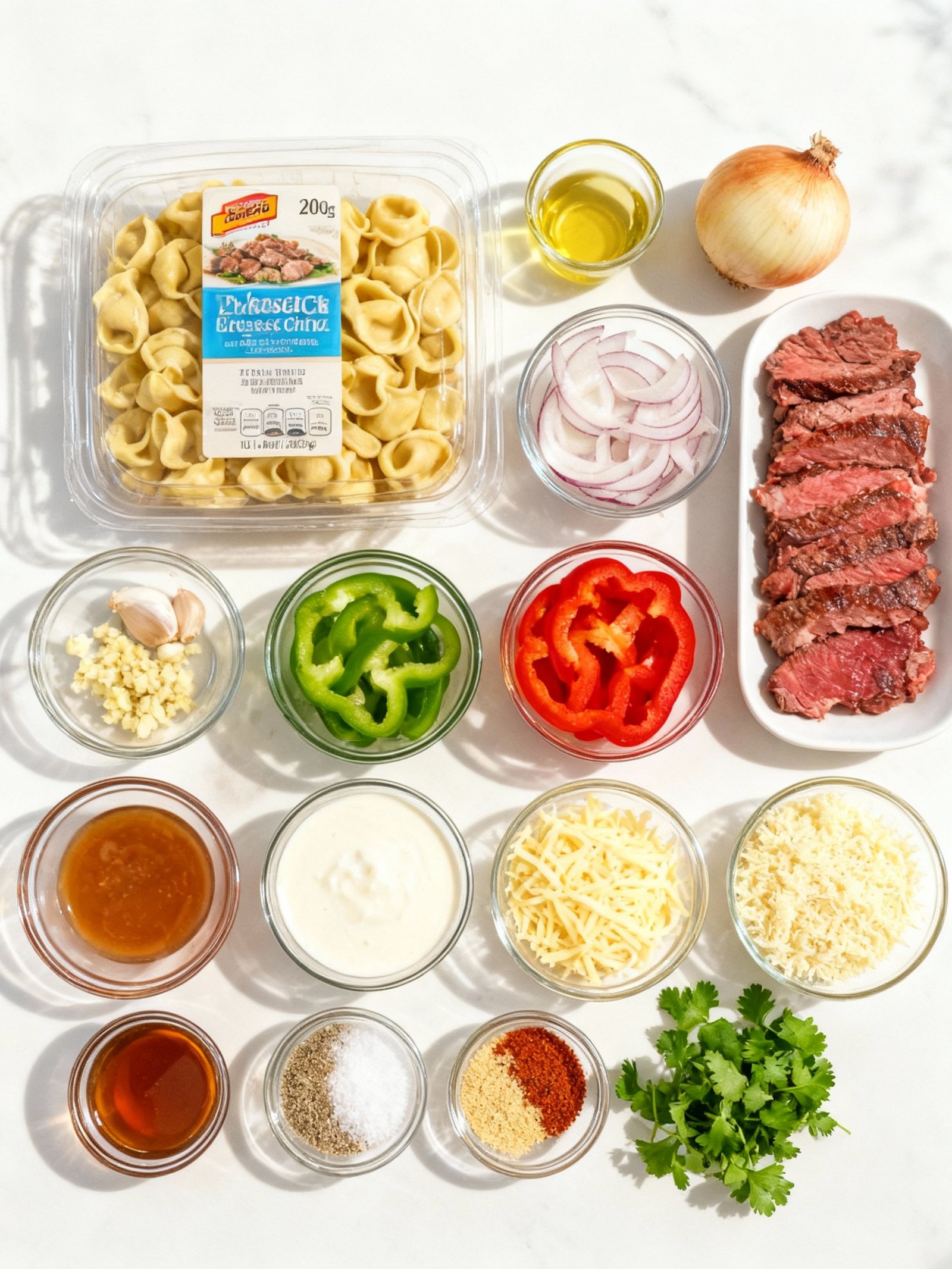Cheesesteak Tortellini in Rich Provolone Sauce ingredients