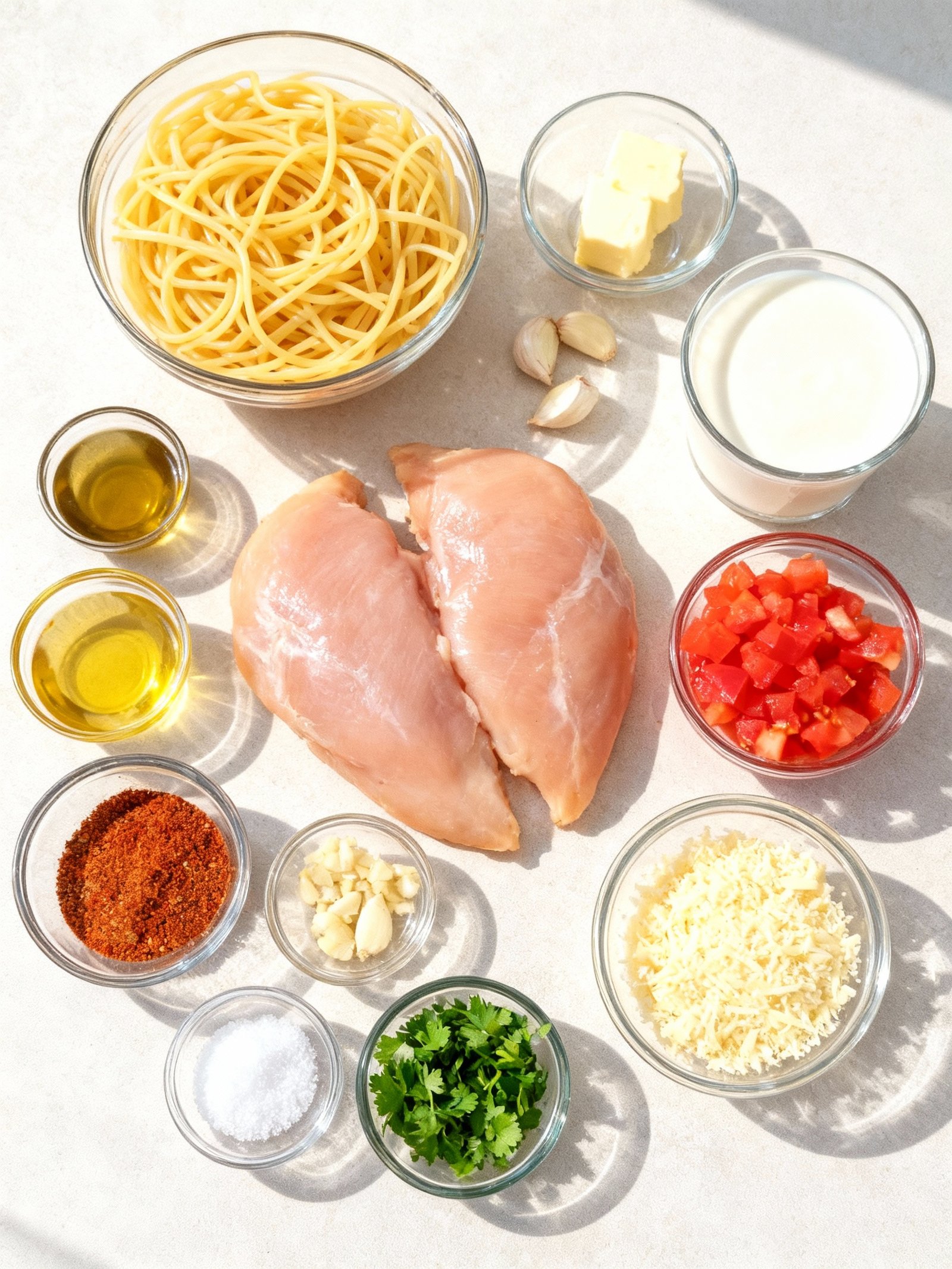 Chicken Linguine in Garlic Cajun Alfredo ingredients