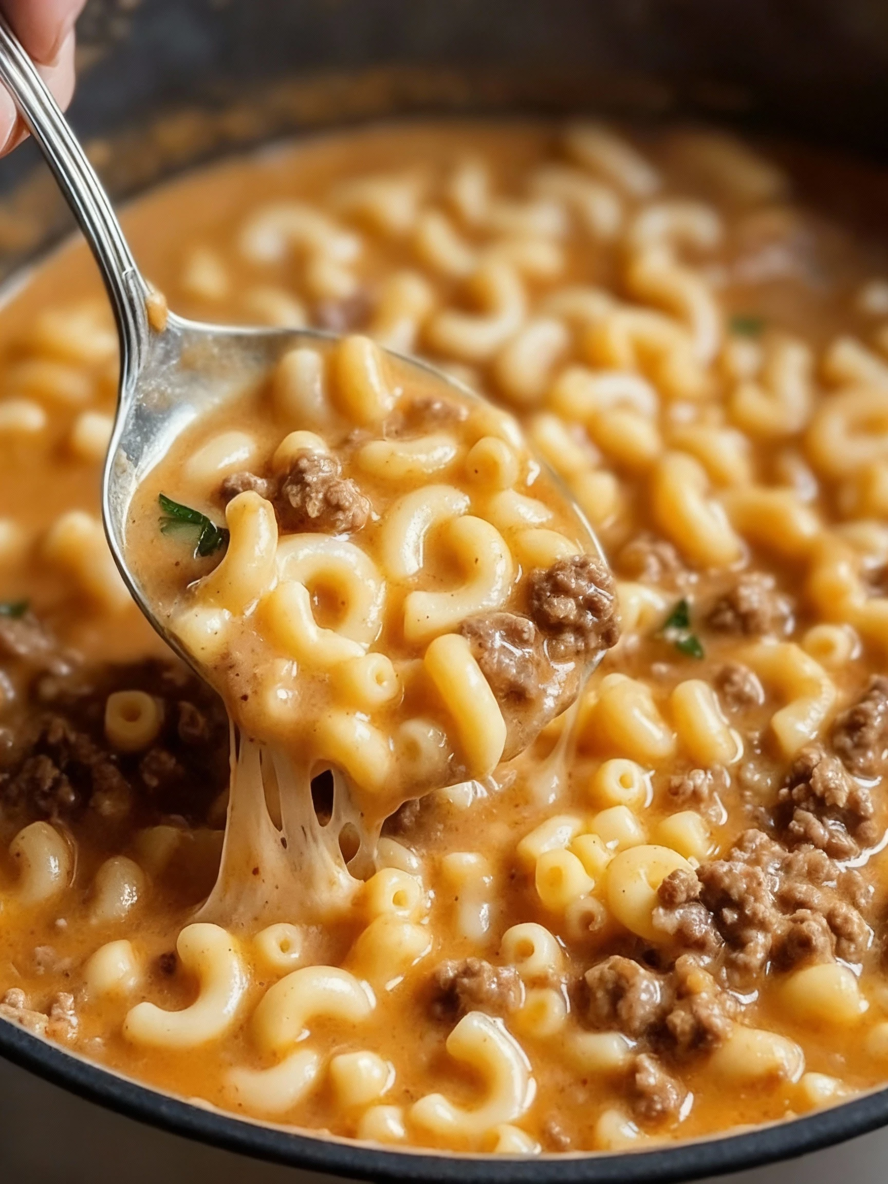 Creamy Beef & Mac Soup finished