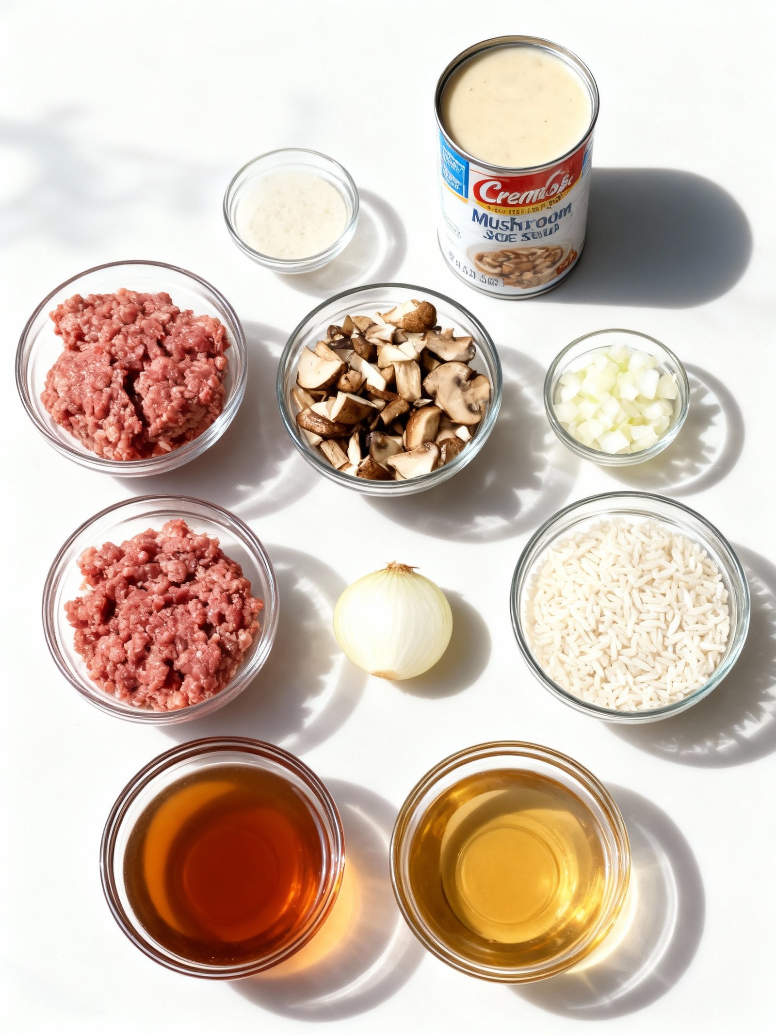 Creamy Beef & Mushroom Rice Bake ingredients