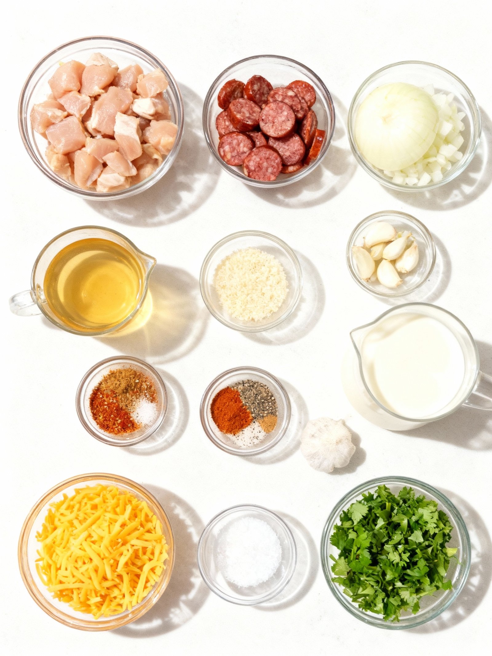 Creamy Cajun Chicken and Sausage Pasta Skillet Recipe ingredients