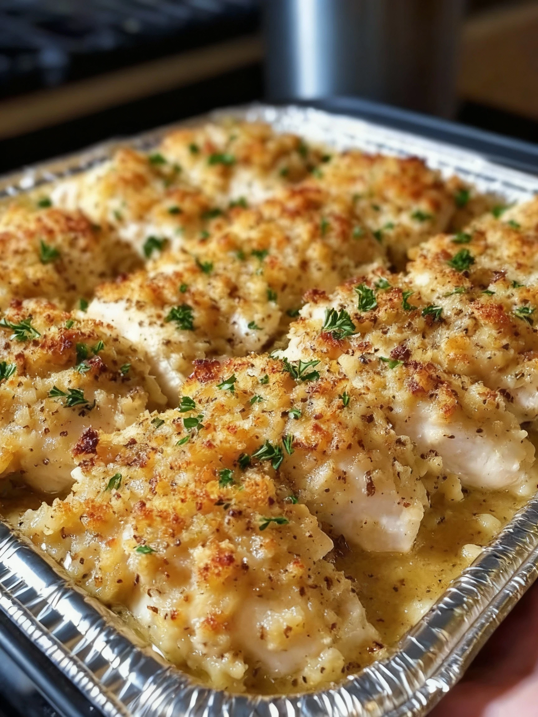 Creamy Chicken Bake with Golden Stuffing Crunch finished