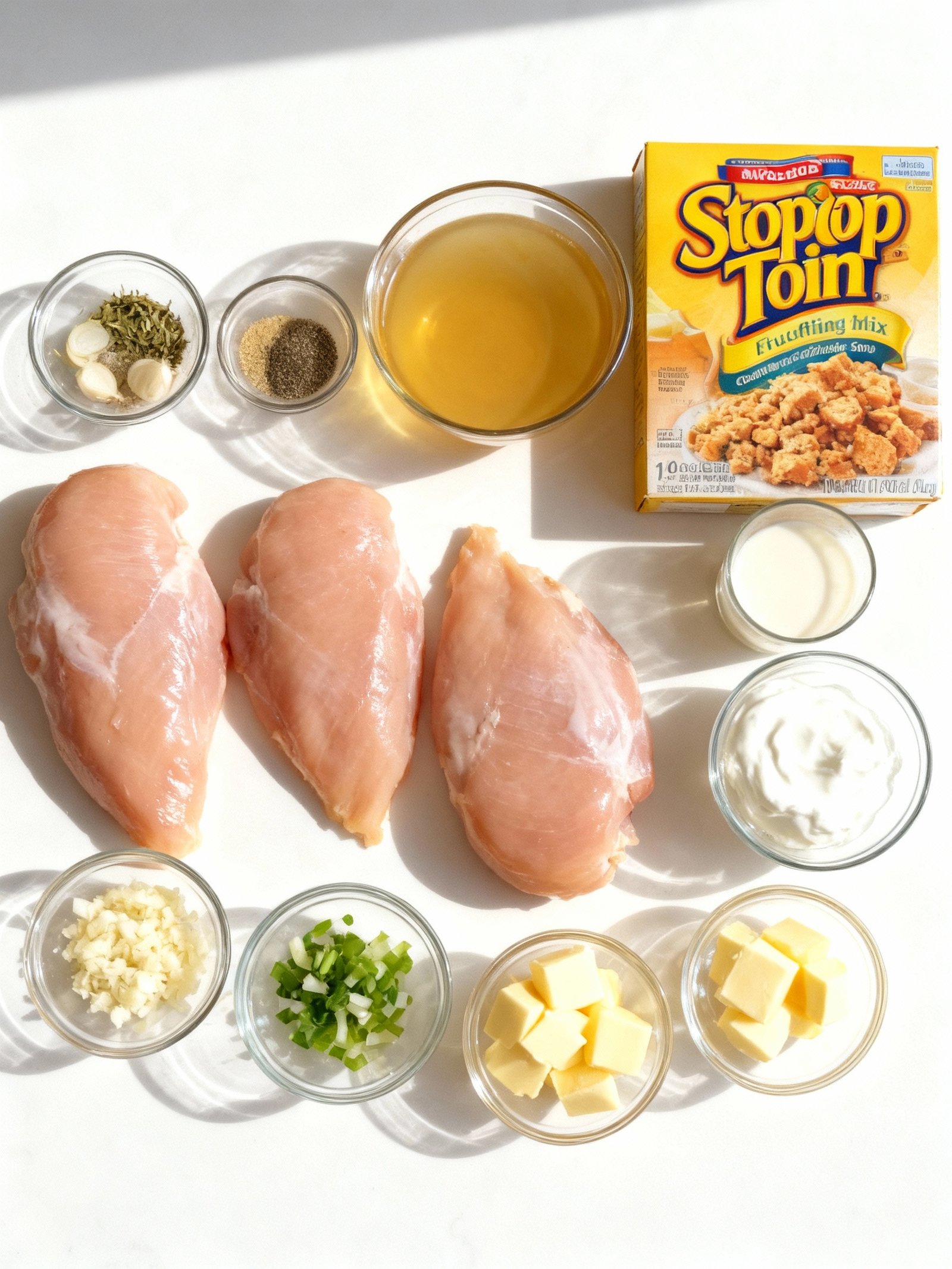 Creamy Chicken Bake with Golden Stuffing Crunch ingredients