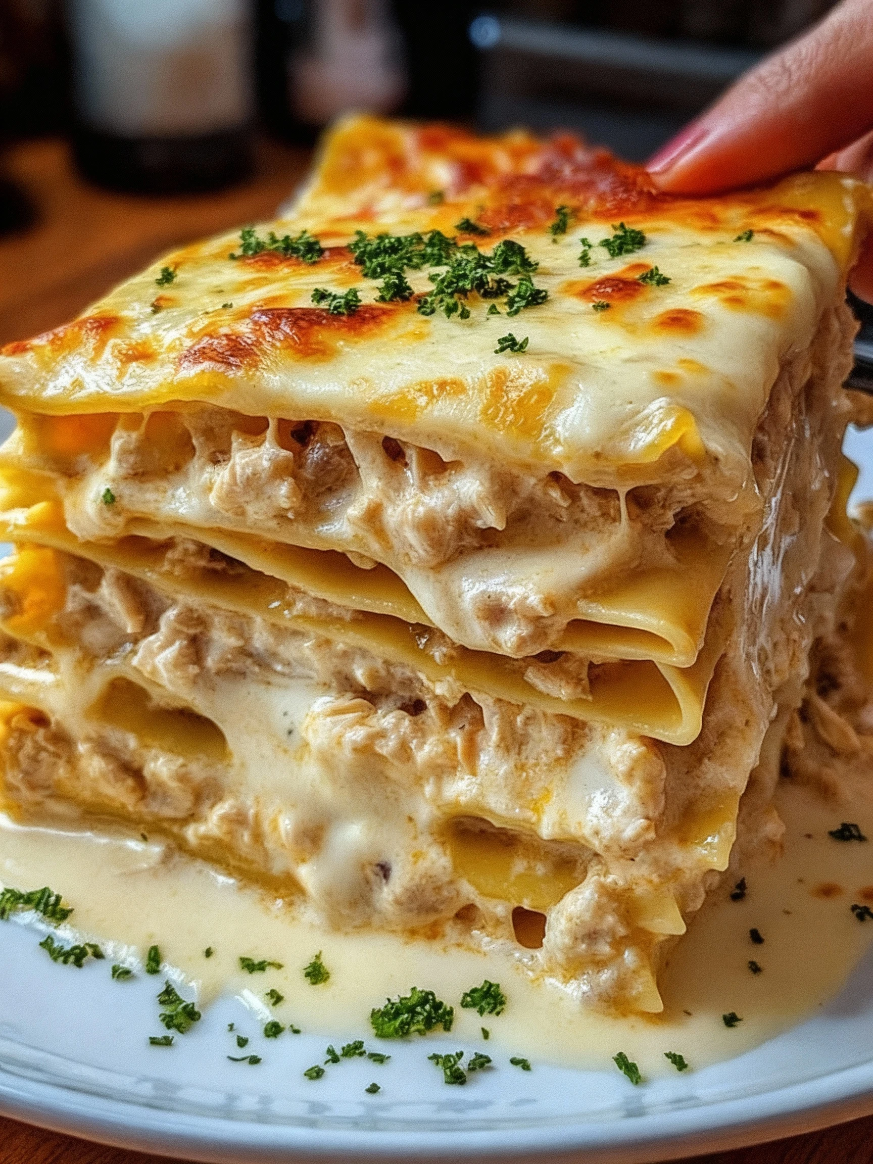 Creamy Chicken Lasagna with White Sauce finished
