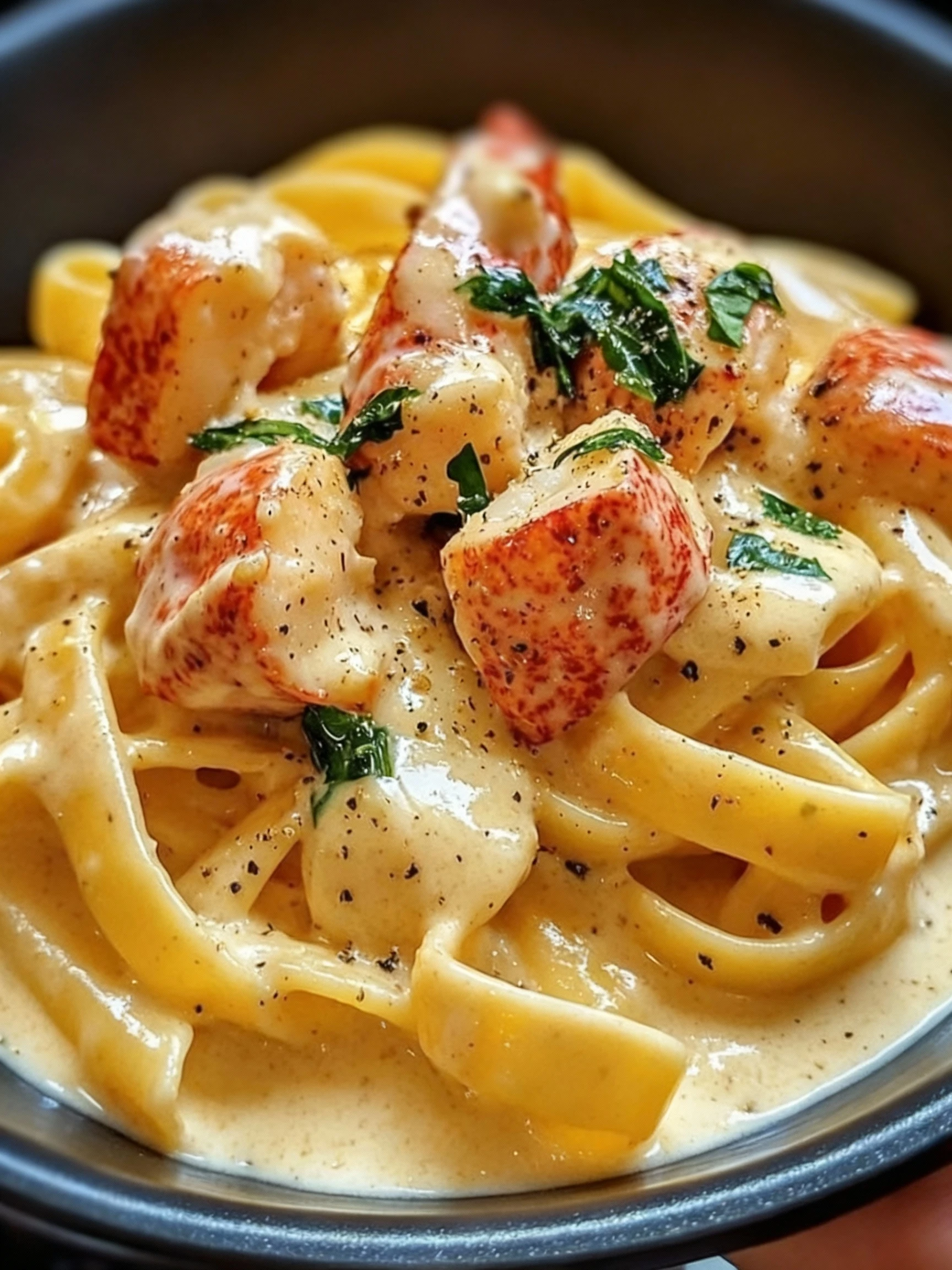 Creamy Lobster Alfredo Pasta finished