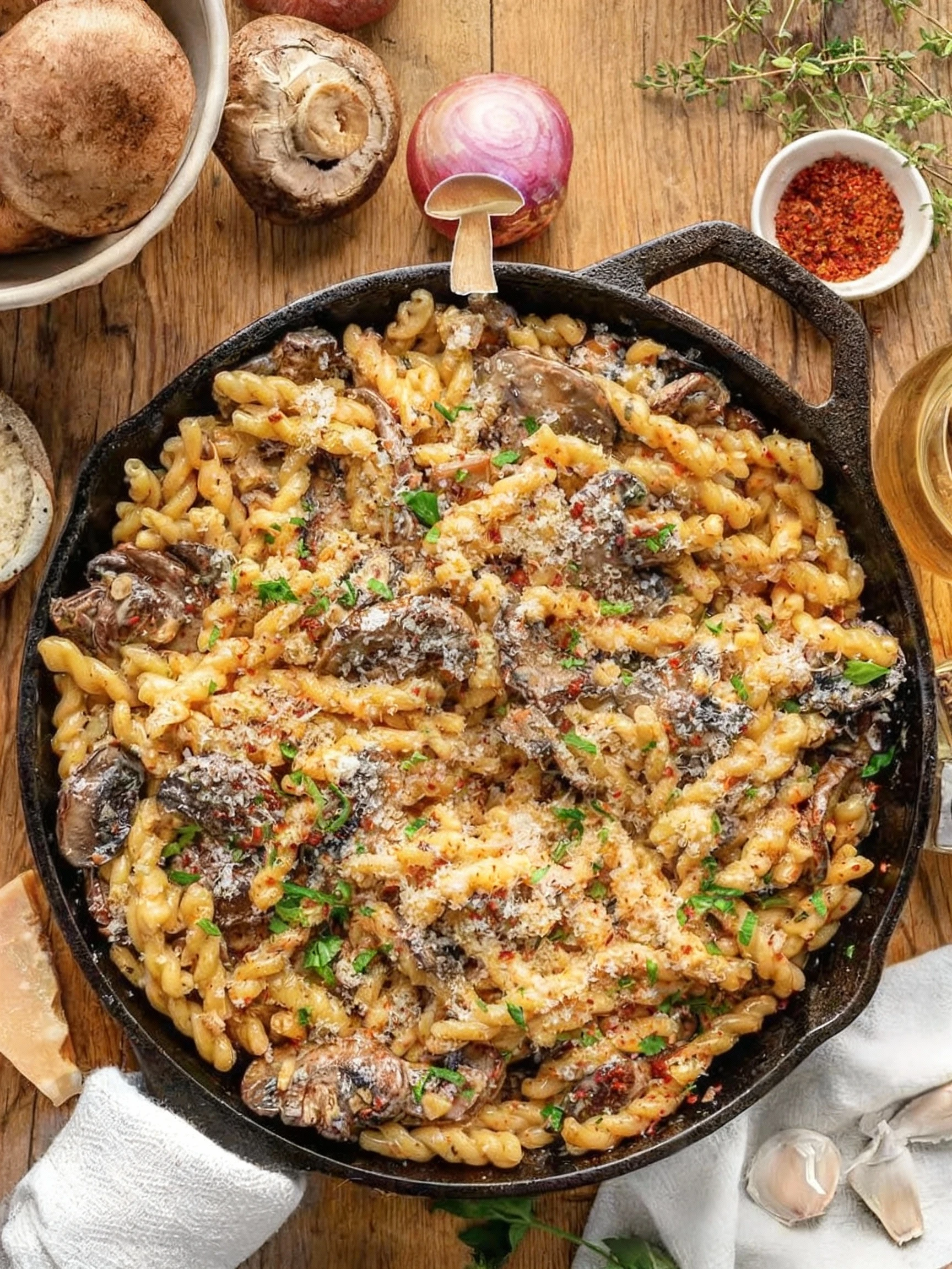 This creamy Mushroom Pasta is on the menu! Savory mushrooms, aromatic garlic and a decadent cream sauce finished