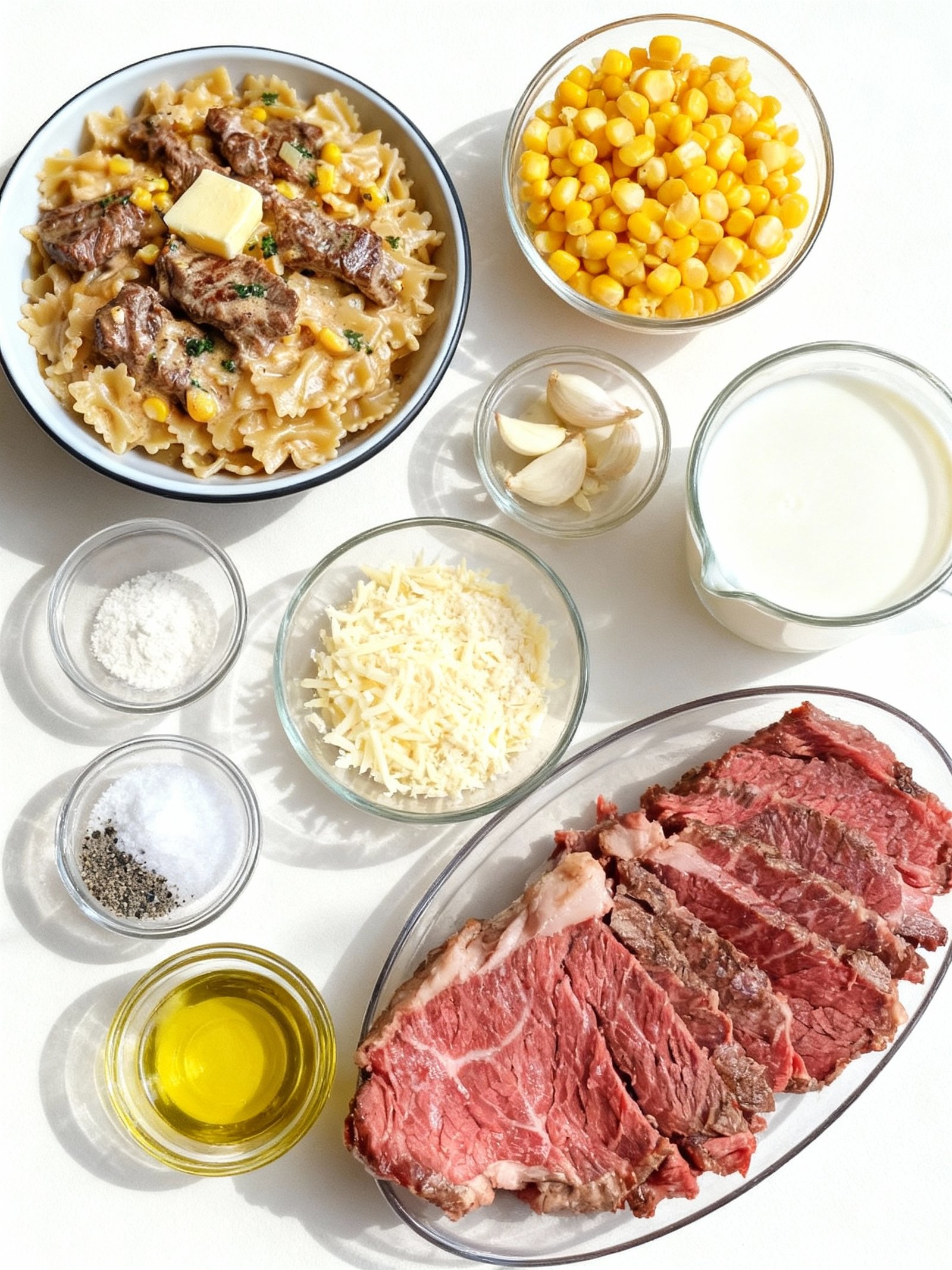 Creamy Parmesan Steak & Sweet Corn Bowtie ingredients