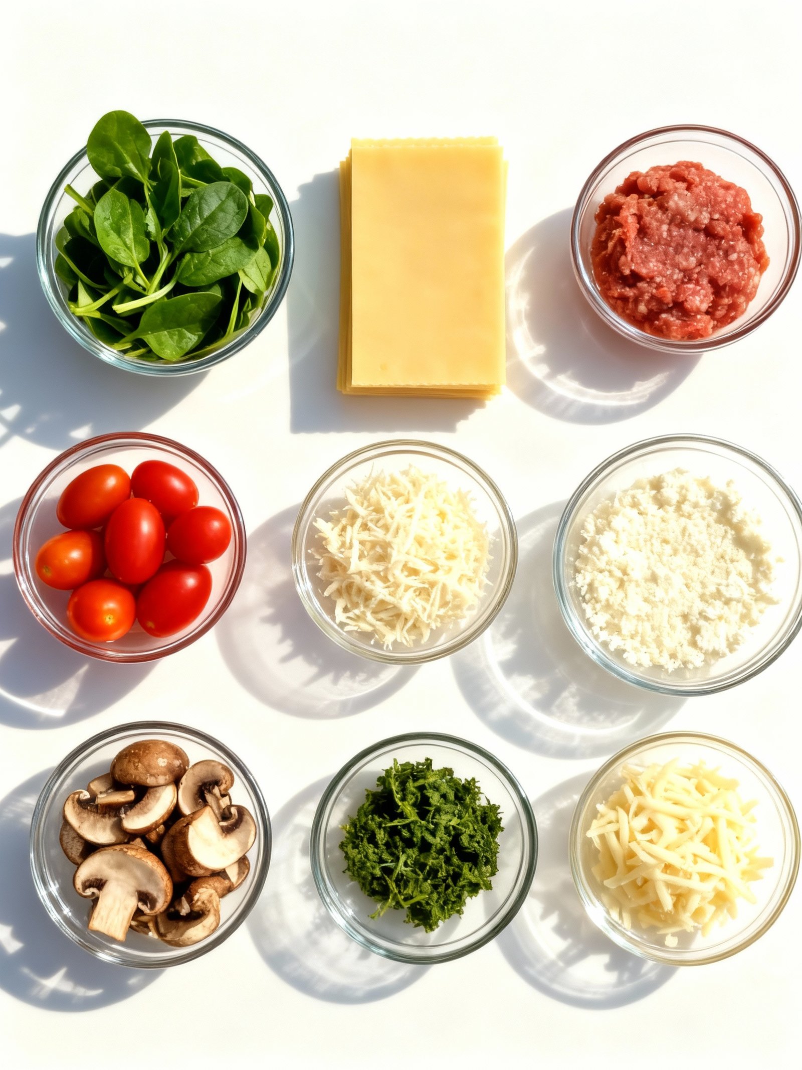 Creamy Spinach & Mushroom Lasagna ingredients