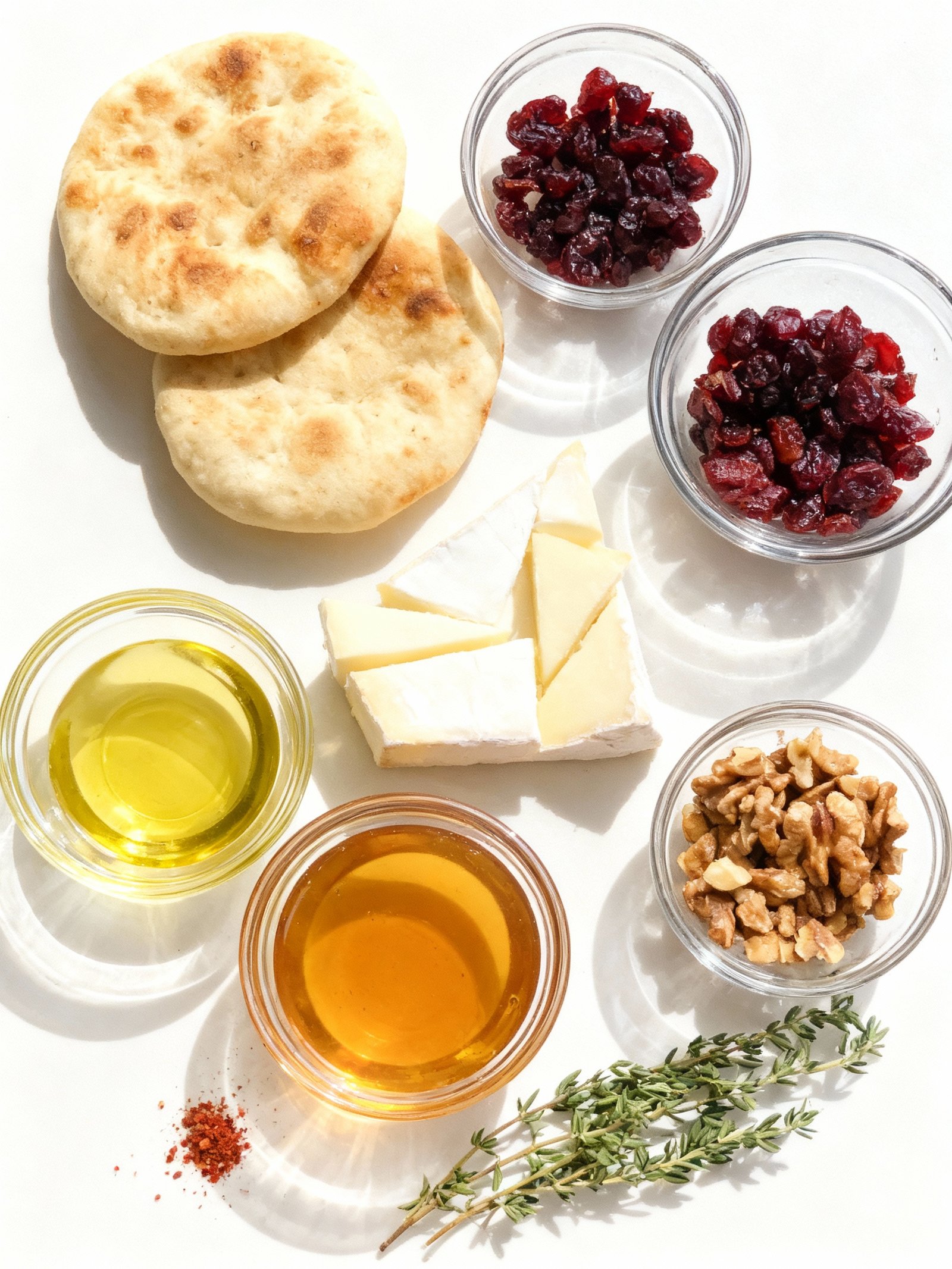 Crispy Flatbread with Brie, Cranberries & Toasted Walnuts with a Maple Syrup Drizzle ingredients