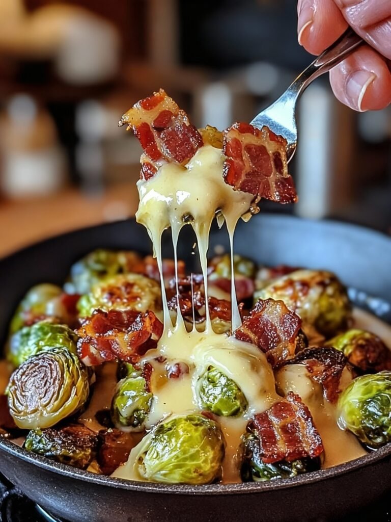 Crispy Brussels Sprouts with Bacon and Creamy Mustard Sauce