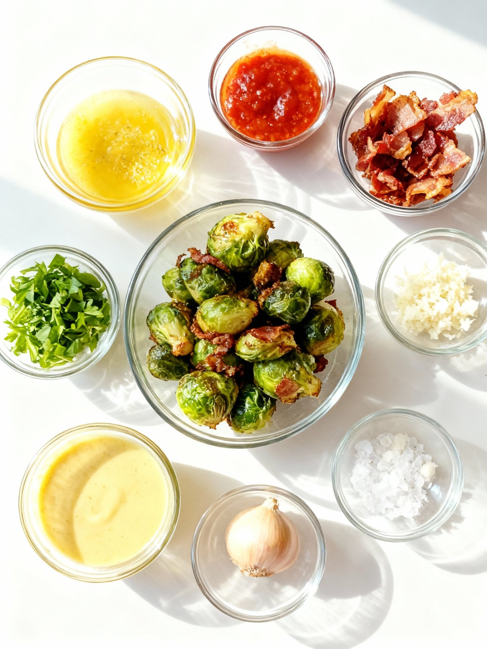 Crispy Brussels Sprouts with Bacon and Creamy Mustard Sauce ingredients