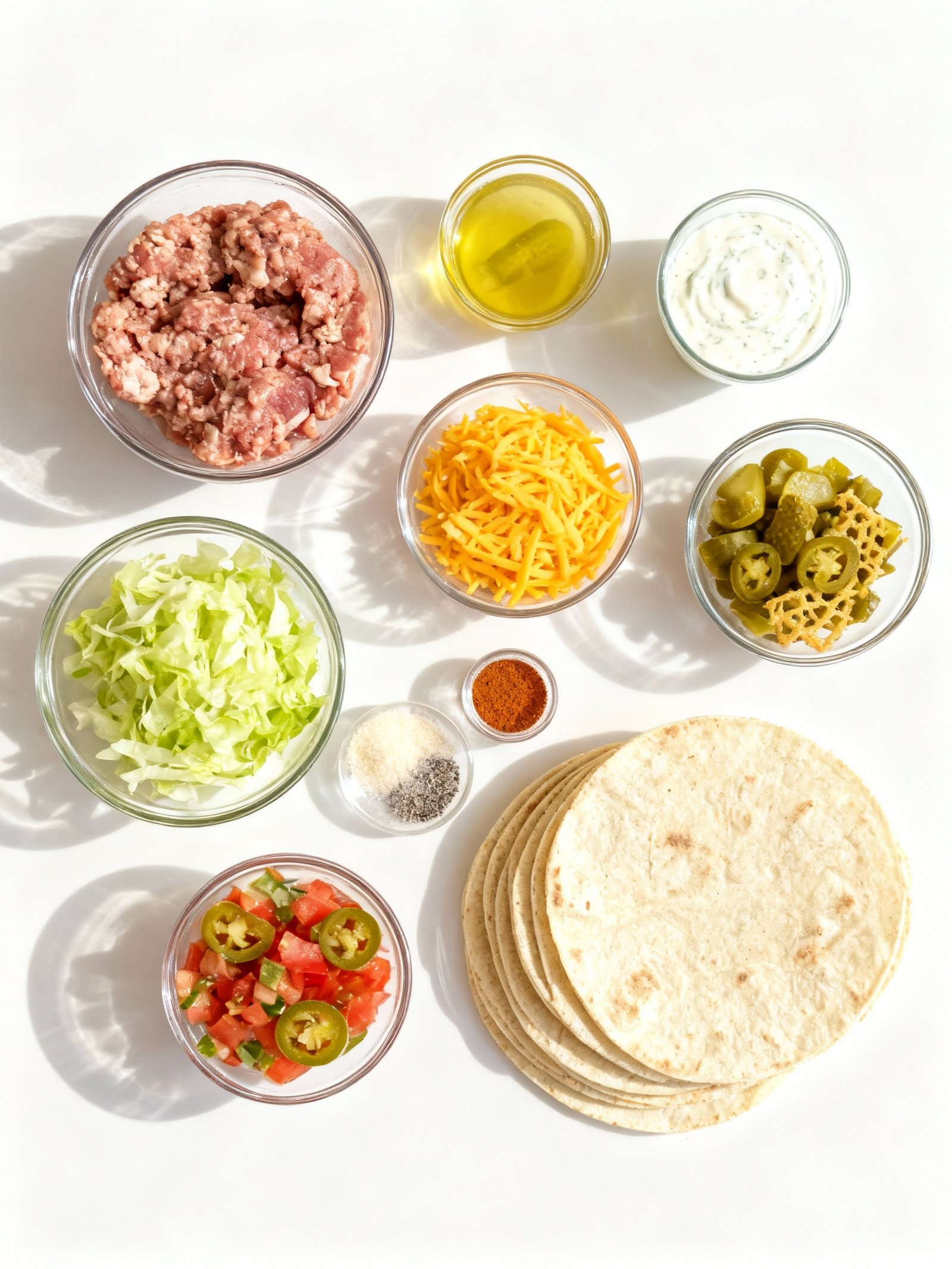 Dill Pickle Ranch Smash Chicken Tacos with Crispy Cheese Lace ingredients