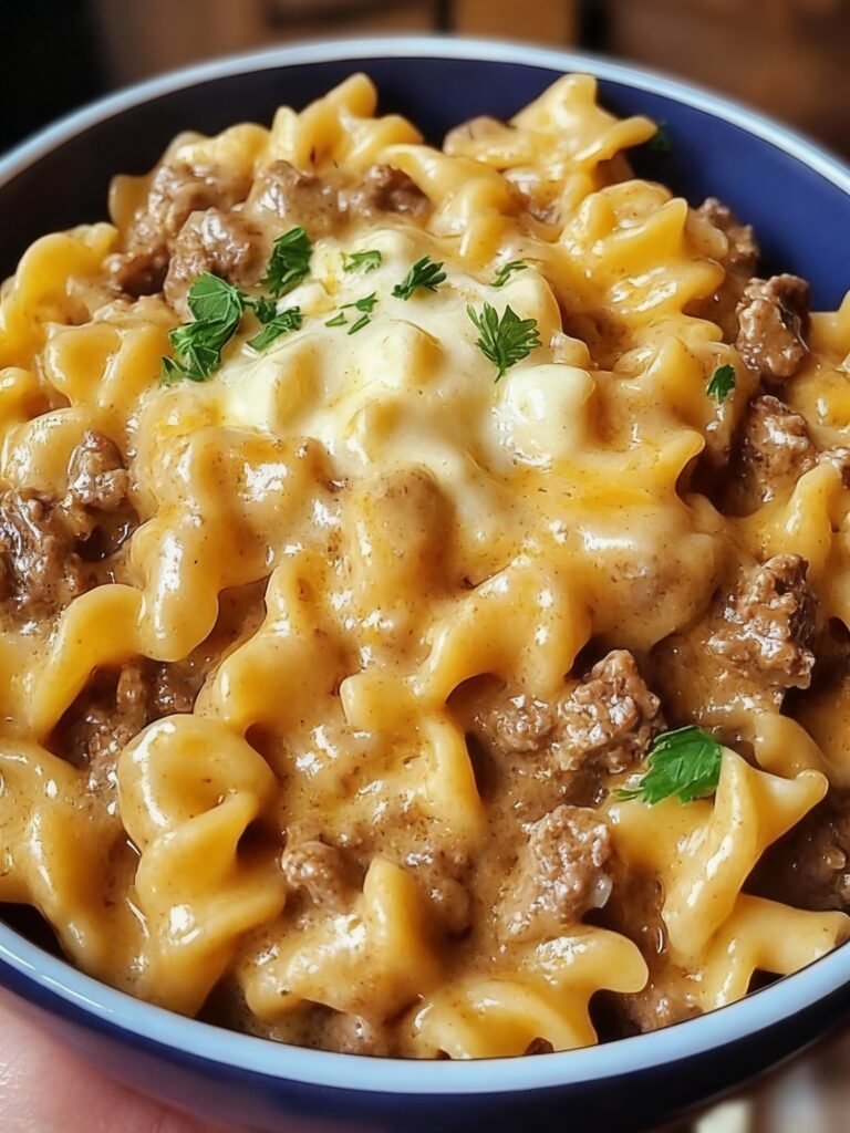 Crockpot Cheesy Beef and Noodles Recipe