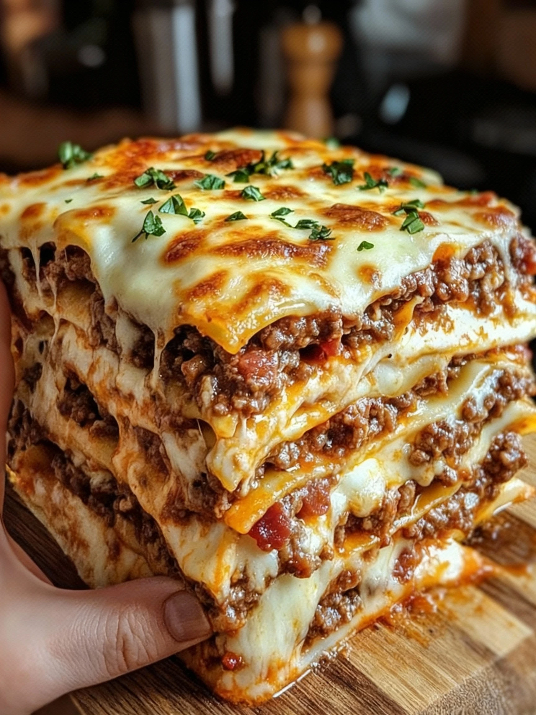 Garlic Bacon Cheeseburger Lasagna finished