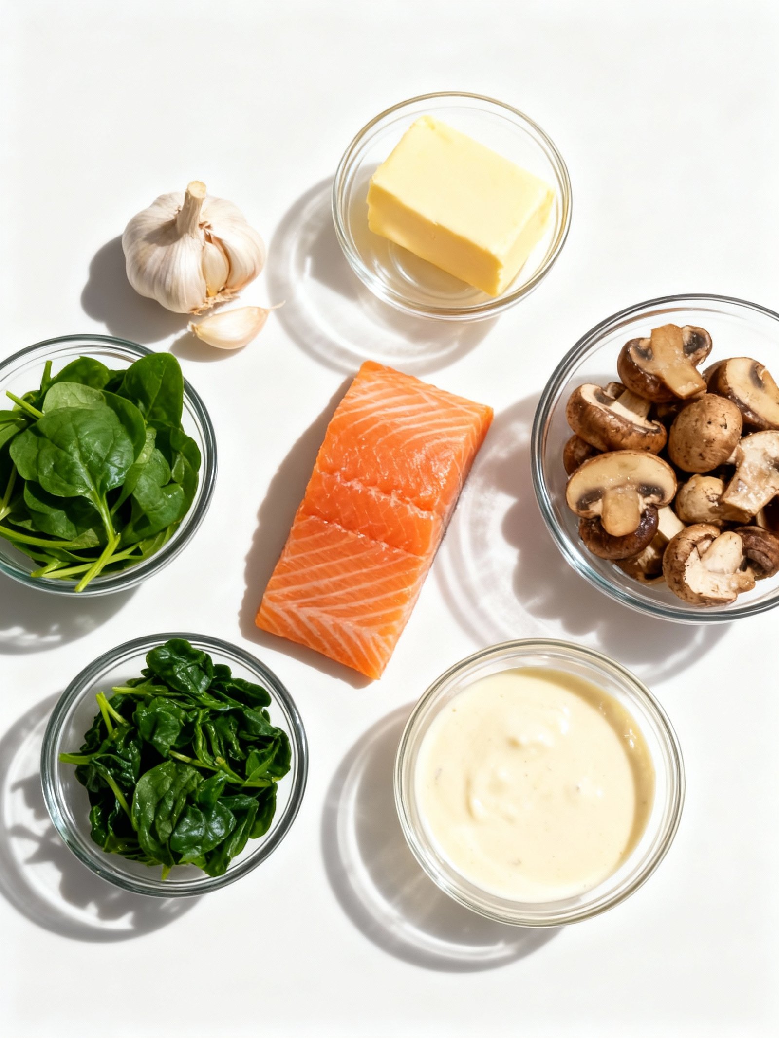 Garlic Butter Salmon with Spinach & Mushrooms in Creamy Sauce ingredients