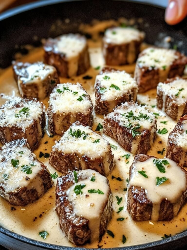 Garlic Butter Steak Bites With Parmesan Cream Sauce Recipe