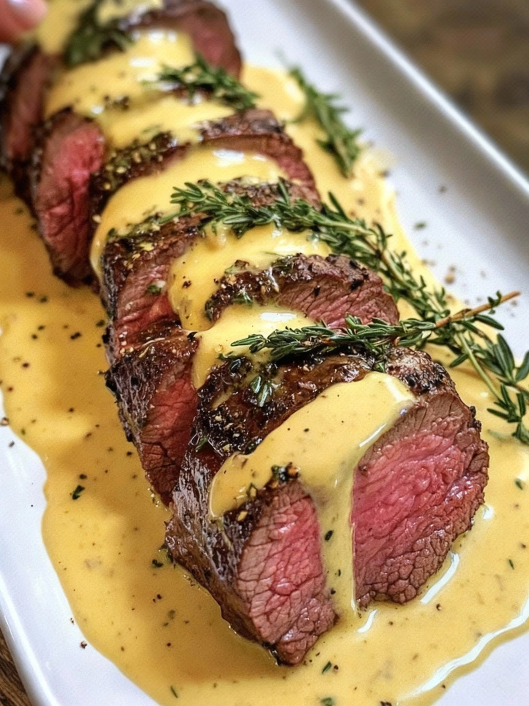 Garlic-Herb Beef Tenderloin with Creamy Bearnaise finished