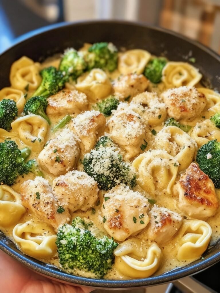 Creamy Garlic Parmesan Chicken Tortellini and Broccoli Recipe