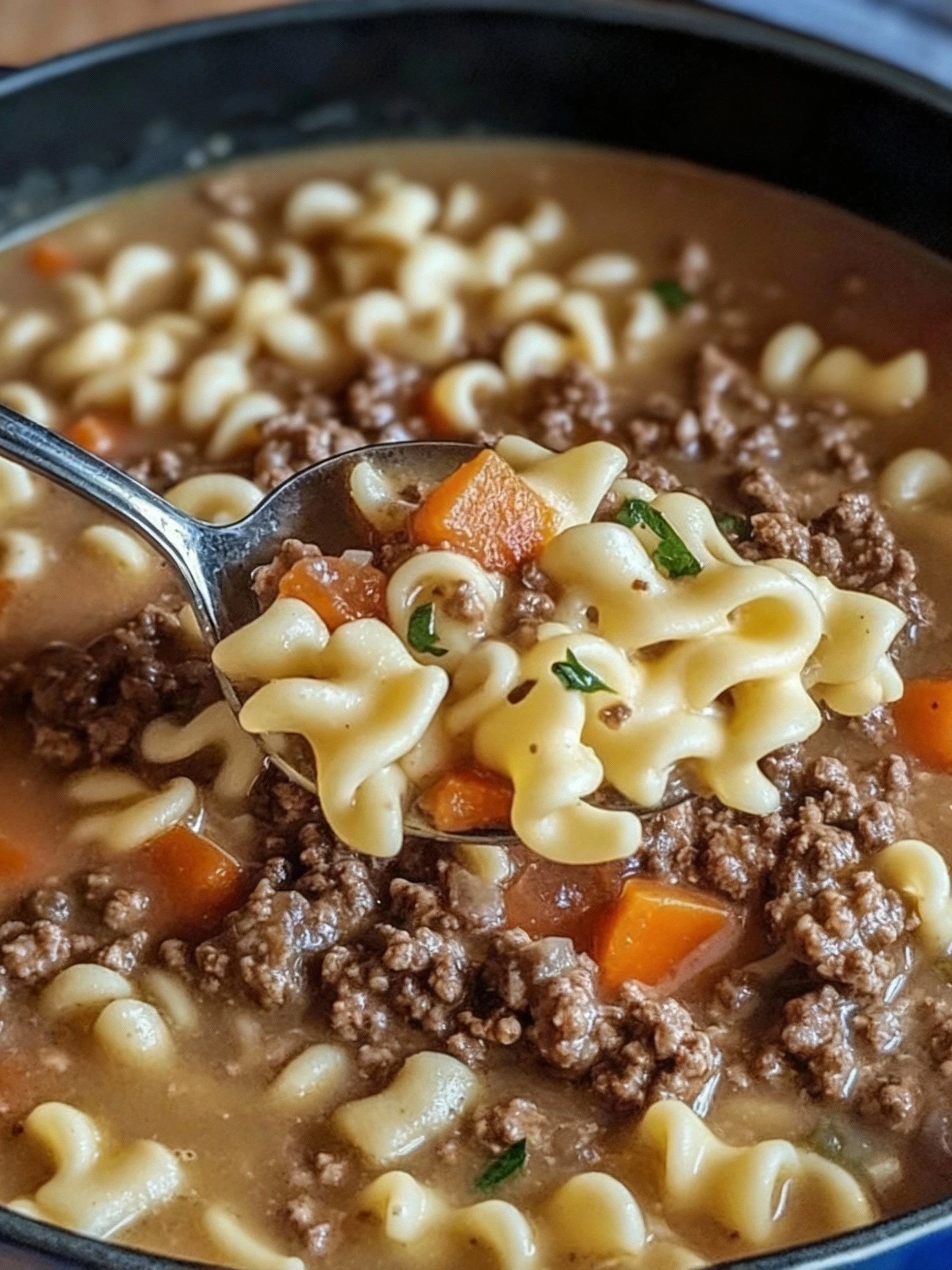 Hamburger Noodle Soup finished