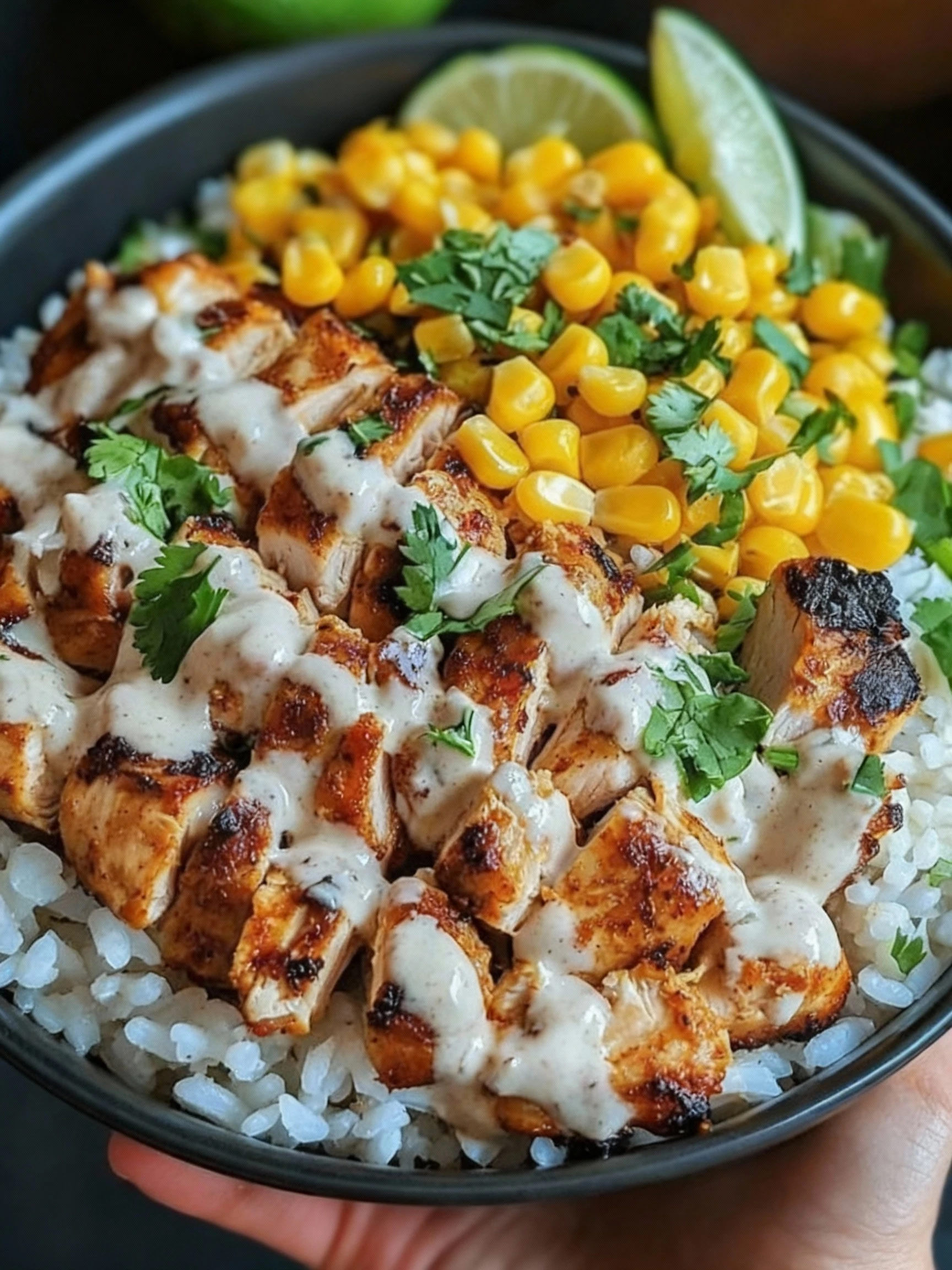 Healthy and Delicious Street Corn Chicken Rice Bowl finished