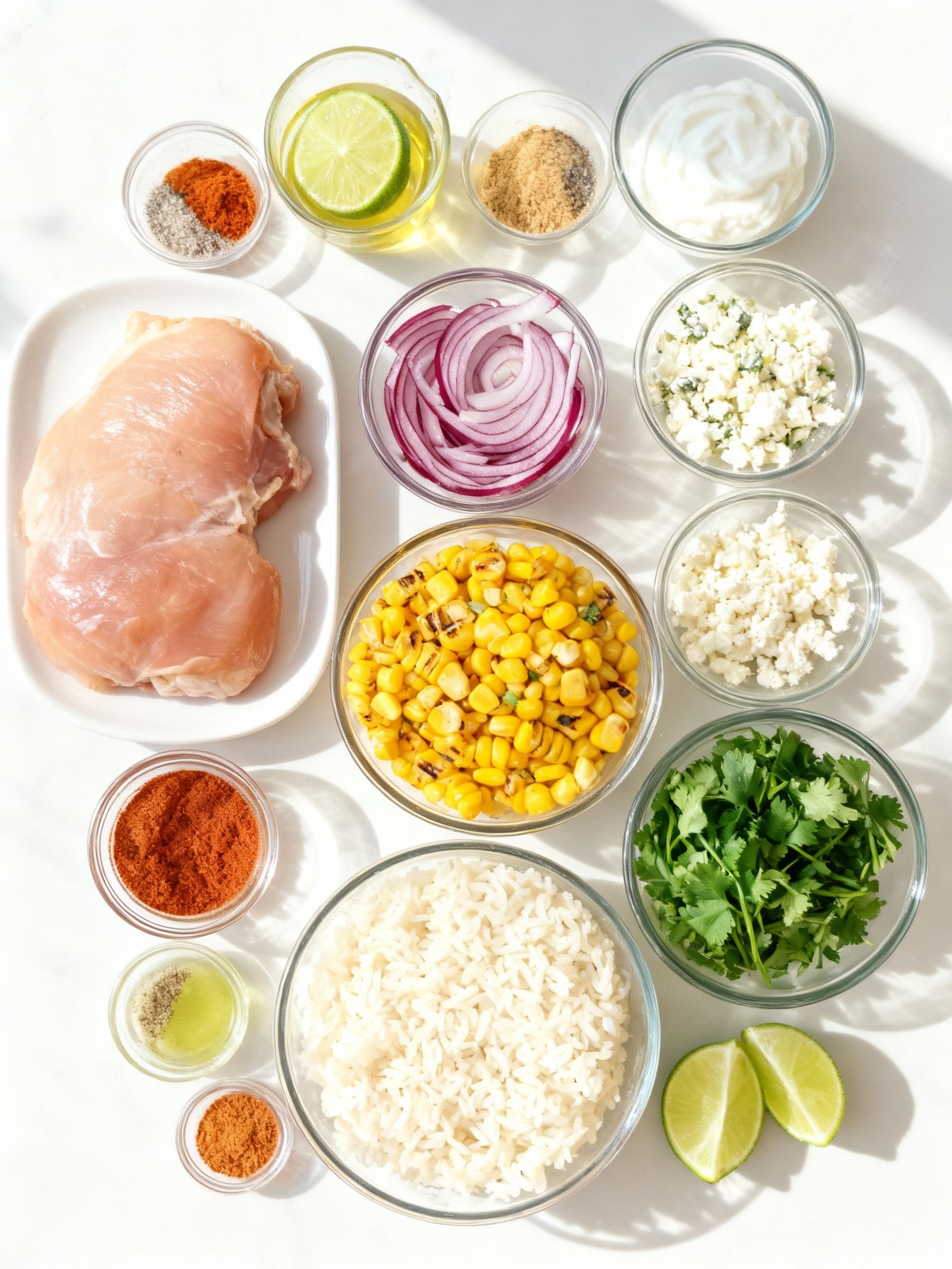 Healthy and Delicious Street Corn Chicken Rice Bowl ingredients