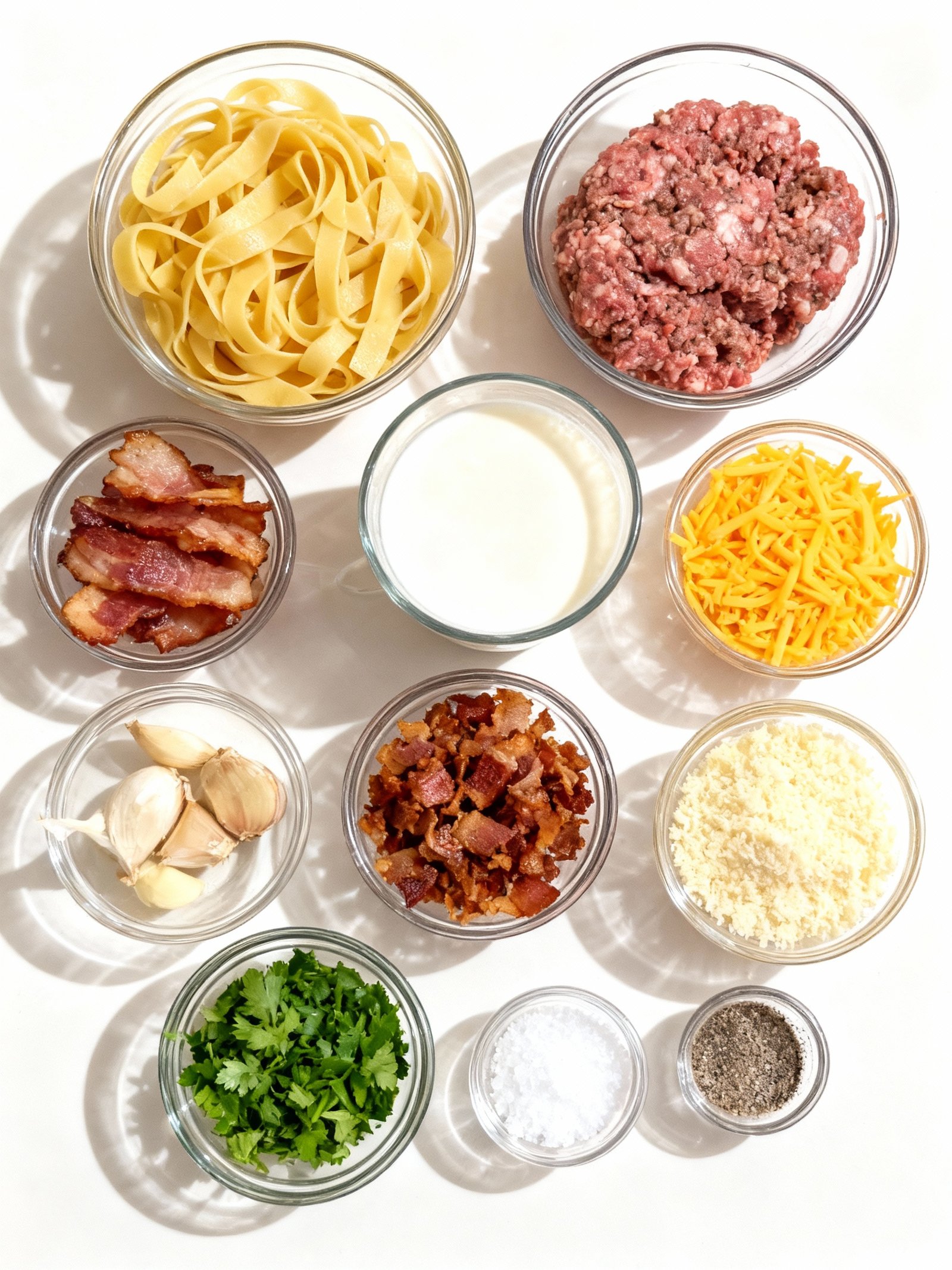 Loaded Bacon Cheeseburger Alfredo Pasta ingredients