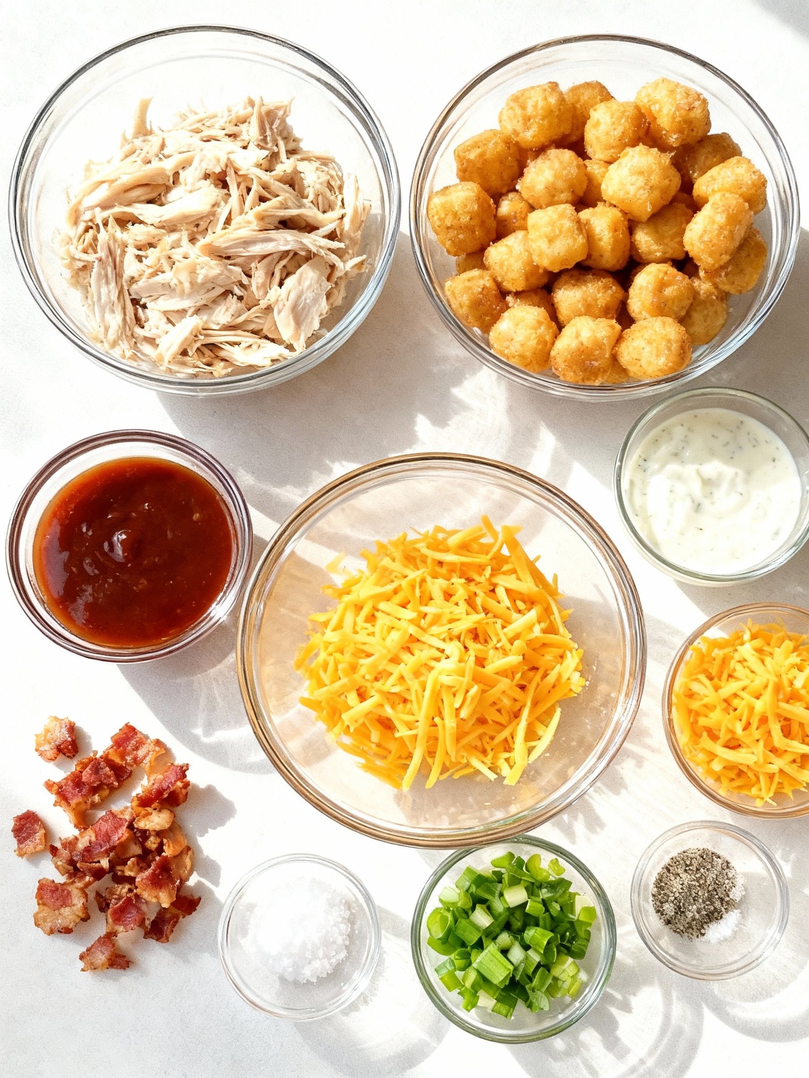 Loaded BBQ Bacon Ranch Tater Tot Casserole ingredients