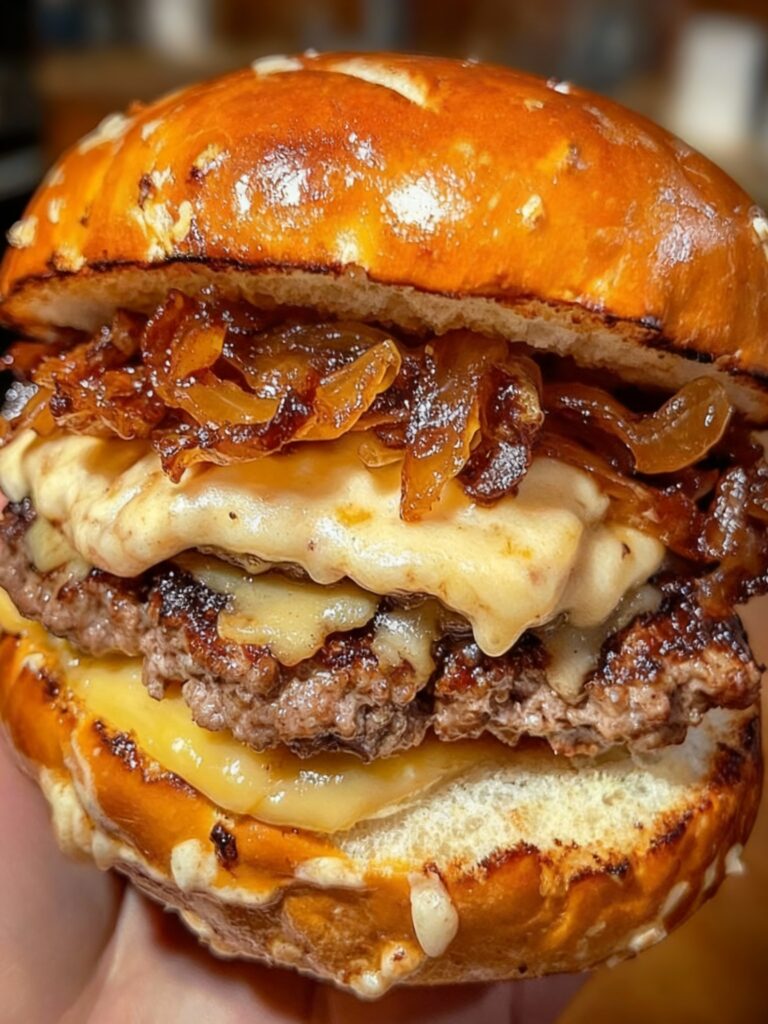 Oktoberfest Pretzel Bun Beer Cheese Burger Recipe