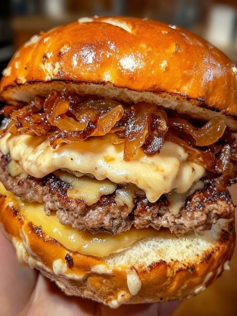 Oktoberfest Pretzel Bun Beer Cheese Burger Recipe