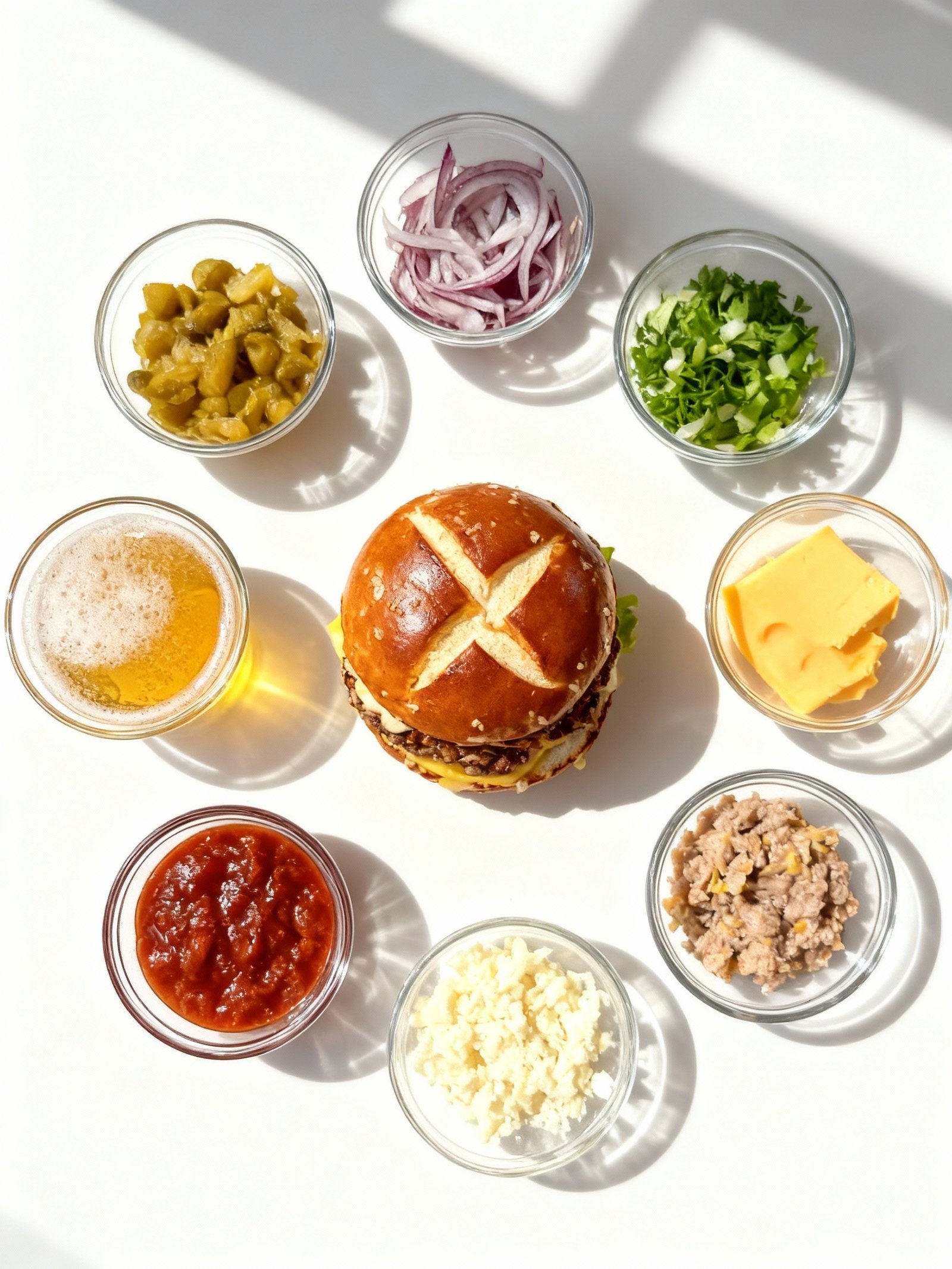 Oktoberfest Pretzel Bun Beer Cheese Burger ingredients