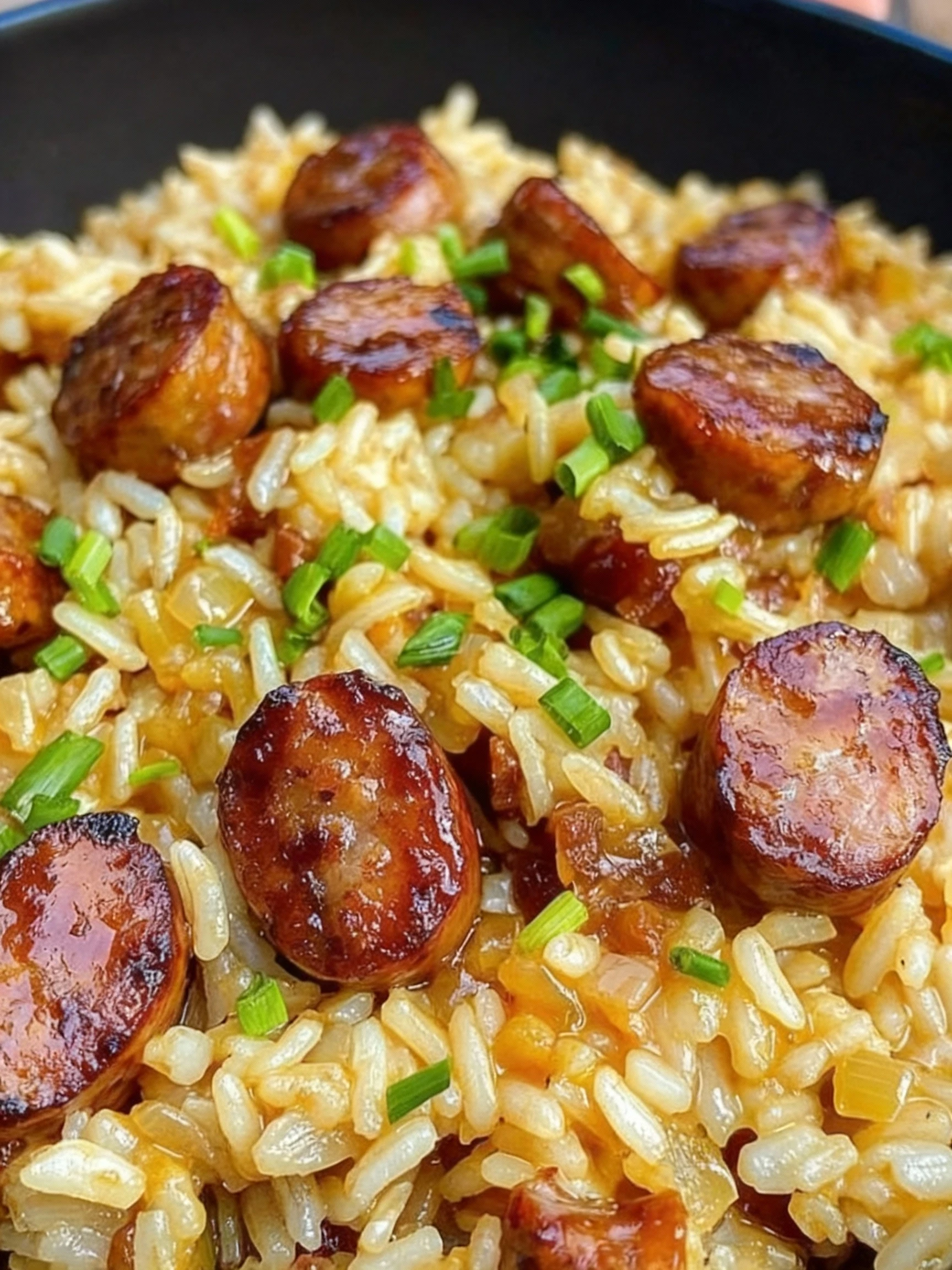 One Pan Sweet and Tangy Barbecue Sausage Rice finished