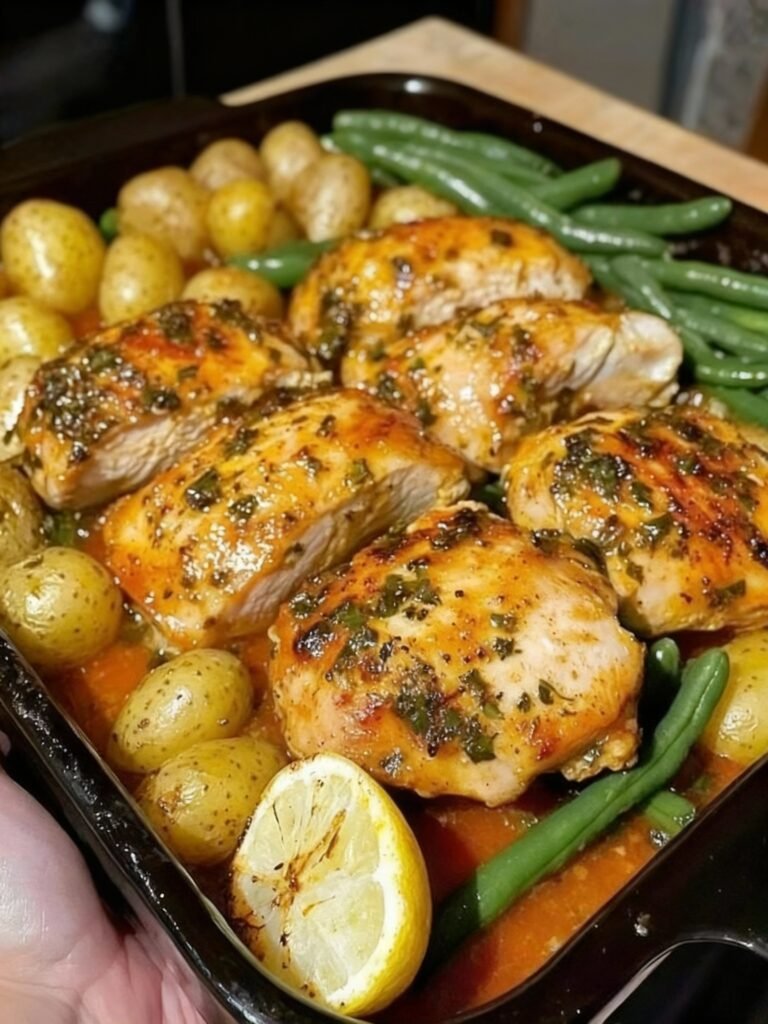 One-Pan Garlic Herb Chicken with Potatoes & Green Beans