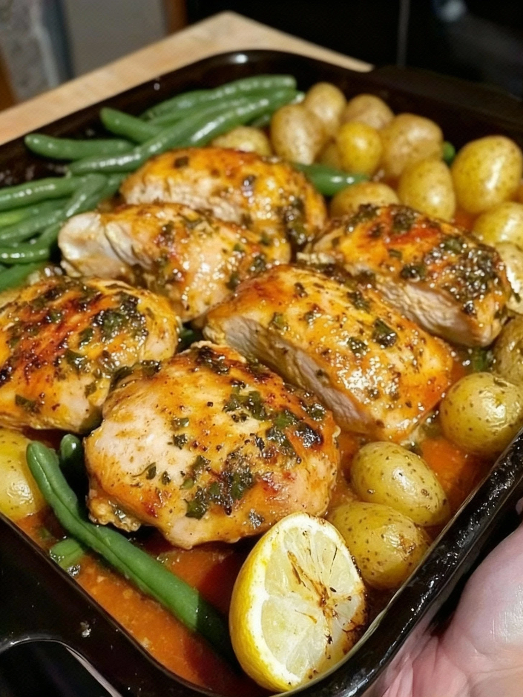 One-Pan Garlic Herb Chicken with Potatoes & Green Beans finished