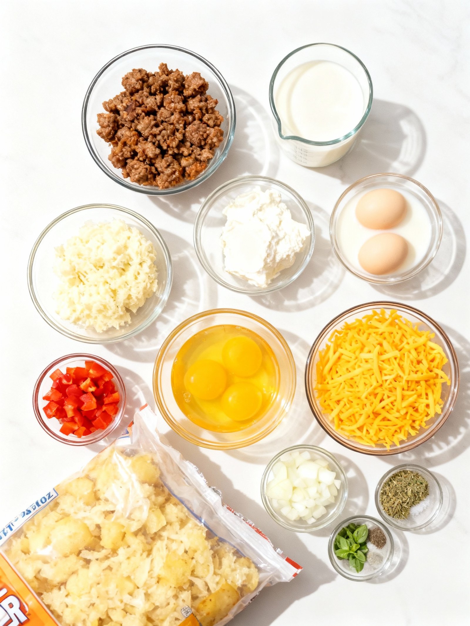 Sausage, Egg & Cream Cheese Hashbrown Casserole ingredients