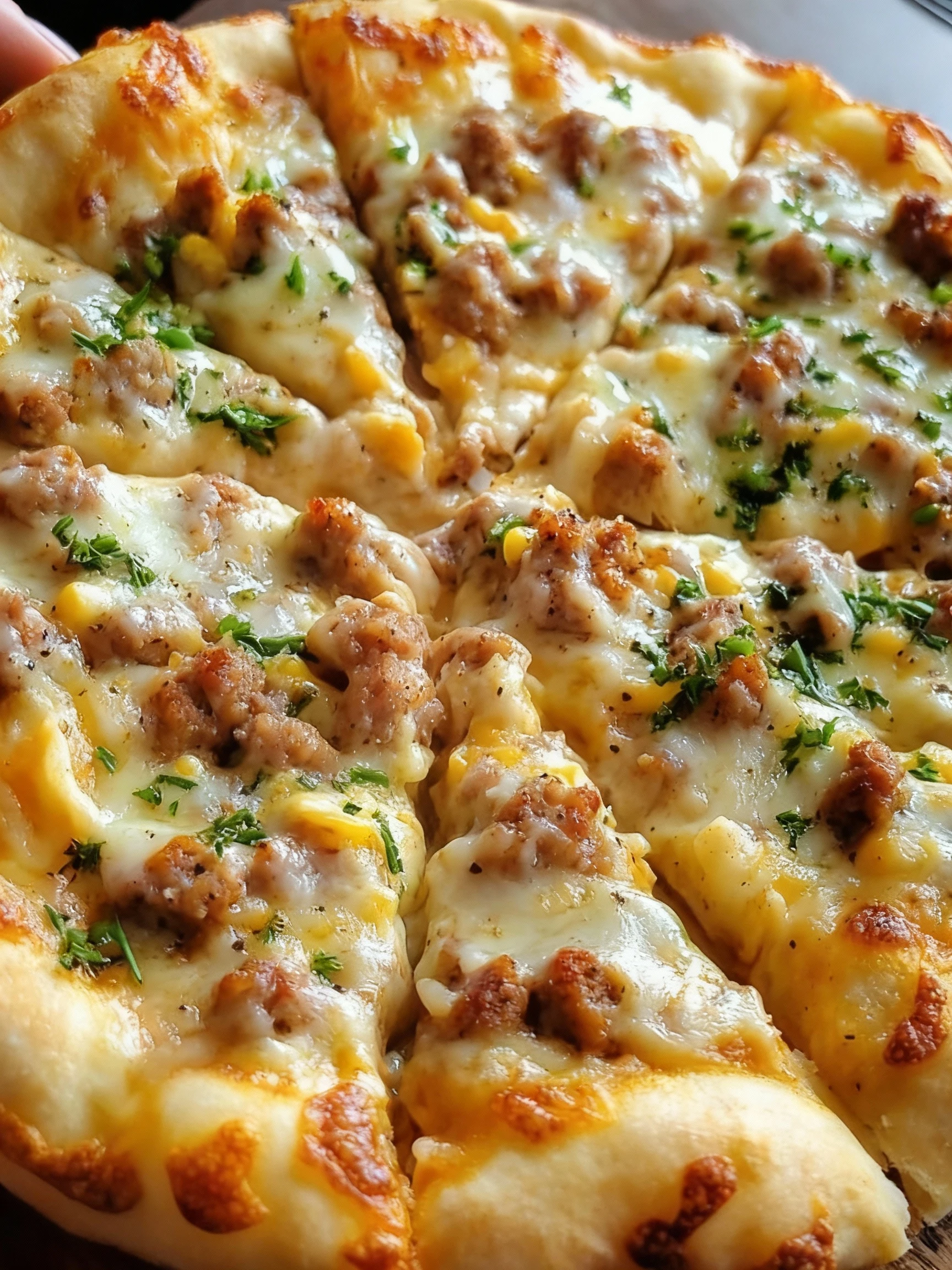 Sausage Gravy Pizza finished