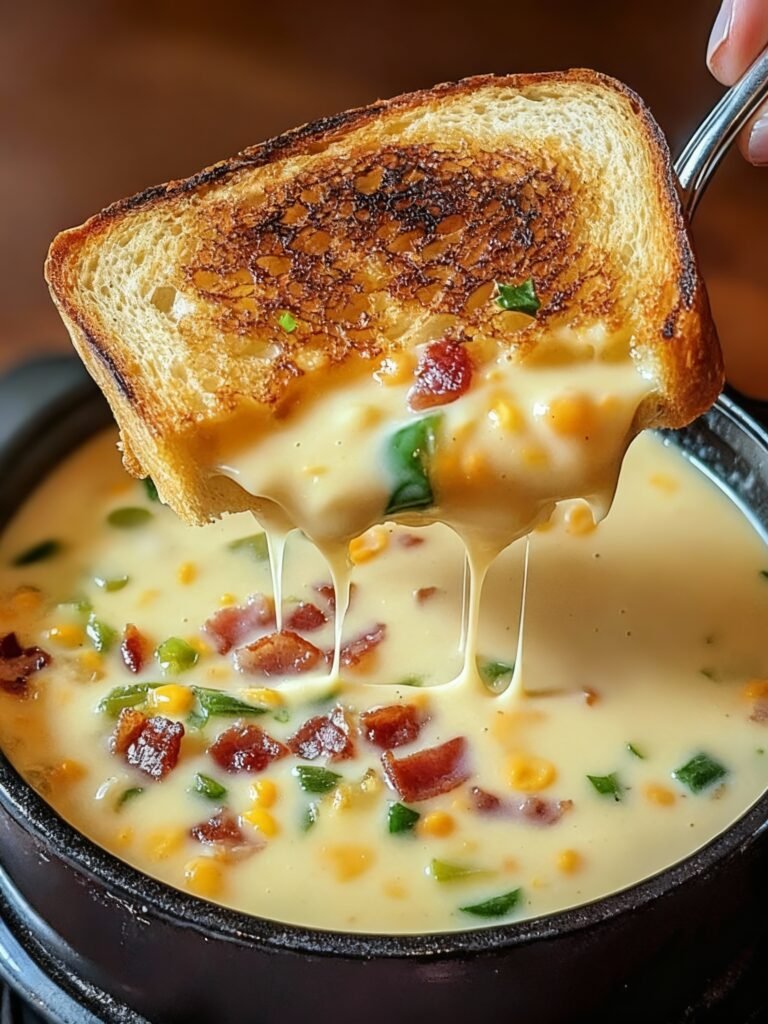 Spicy Jalapeño Popper Soup with Grilled Cheese Dippers