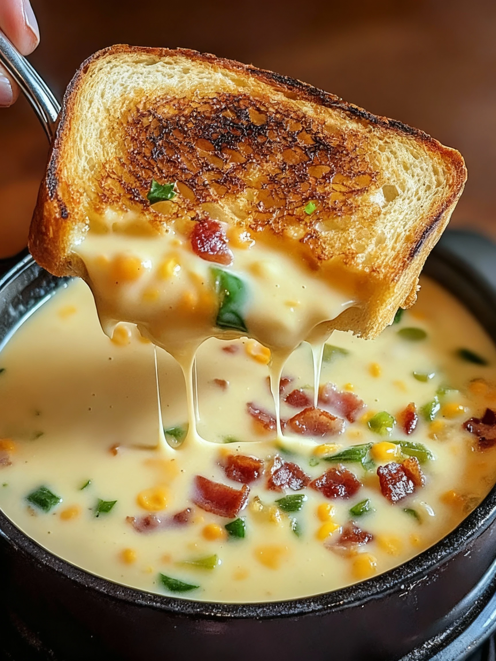Spicy Jalapeño Popper Soup with Grilled Cheese Dippers finished