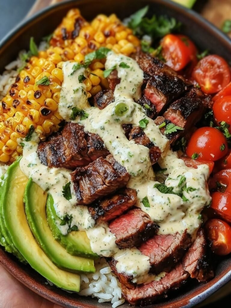 Steak, Avocado, and Roasted Corn Bowl Recipe