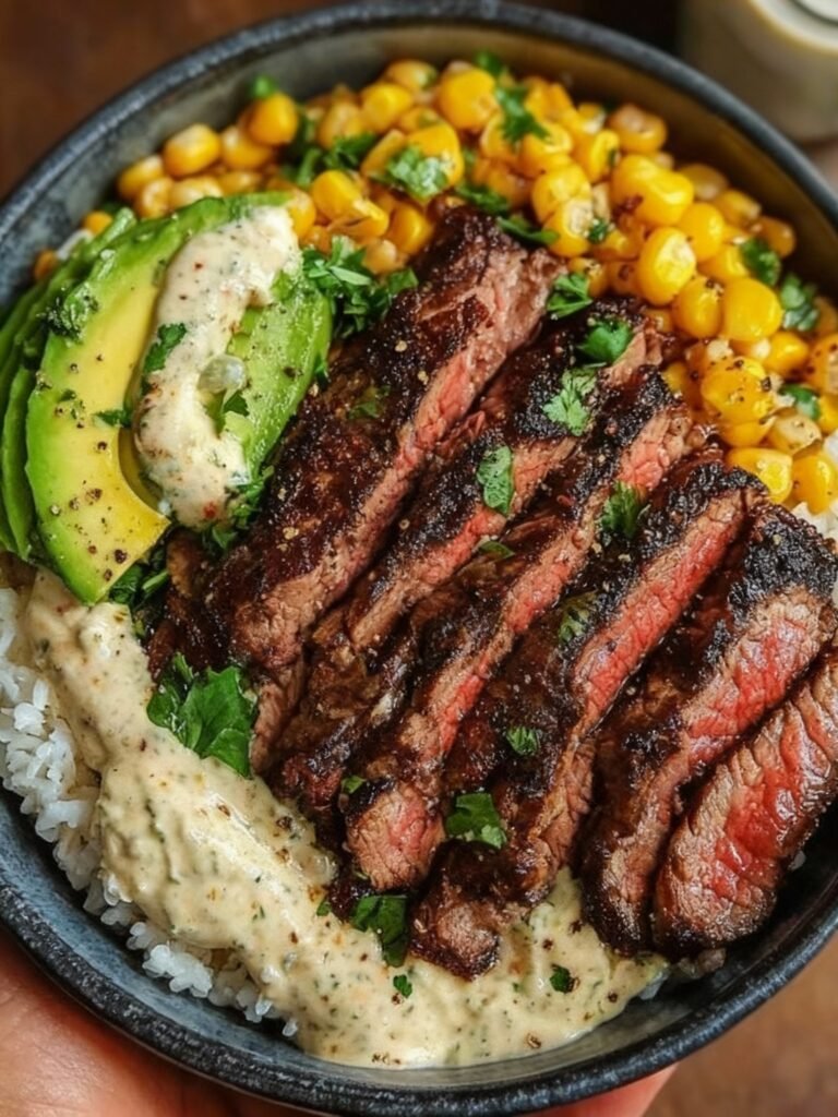 Steak, Avocado, and Roasted Corn Bowl Recipe
