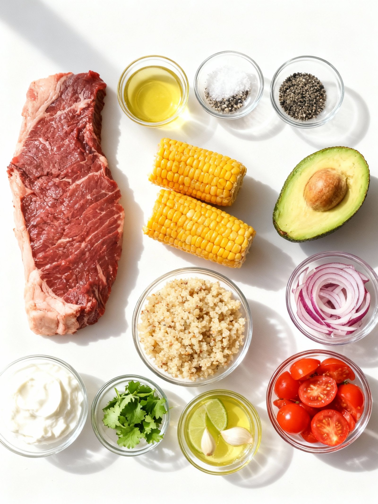 Steak, Avocado, and Roasted Corn Bowl with Cilantro Cream Sauce ingredients