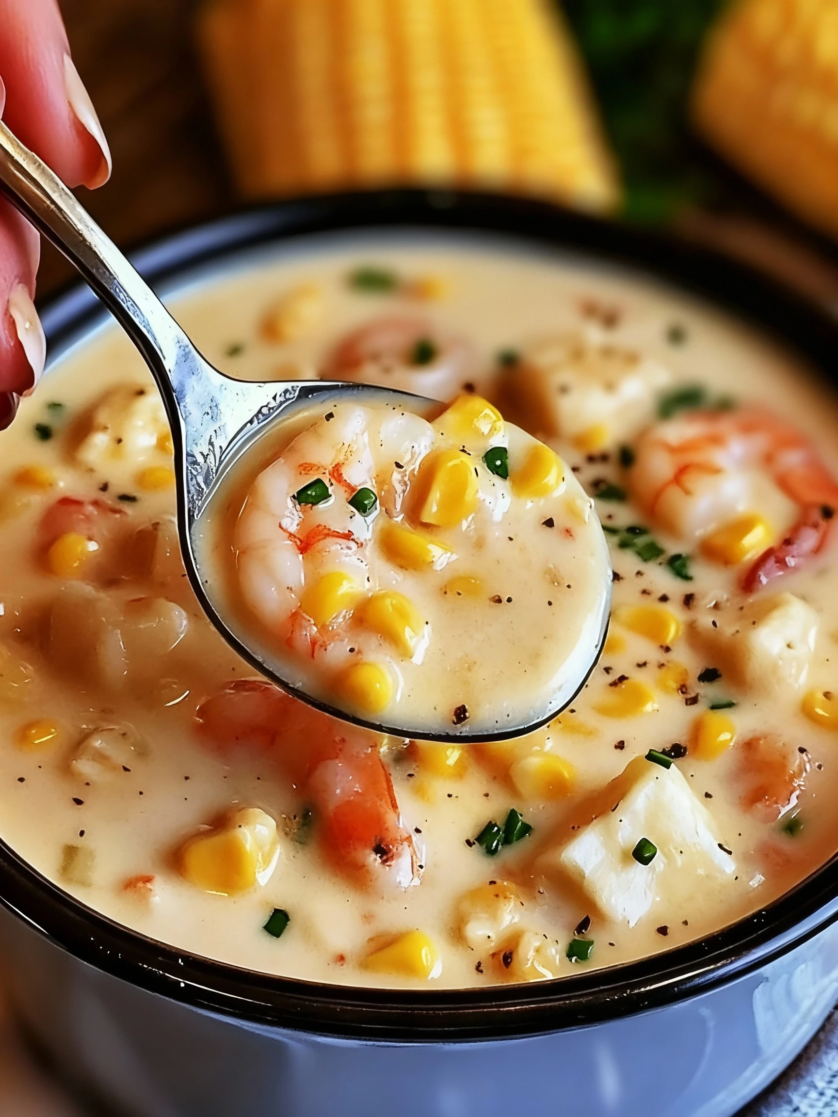 Sweet Corn and Shrimp Chowder finished
