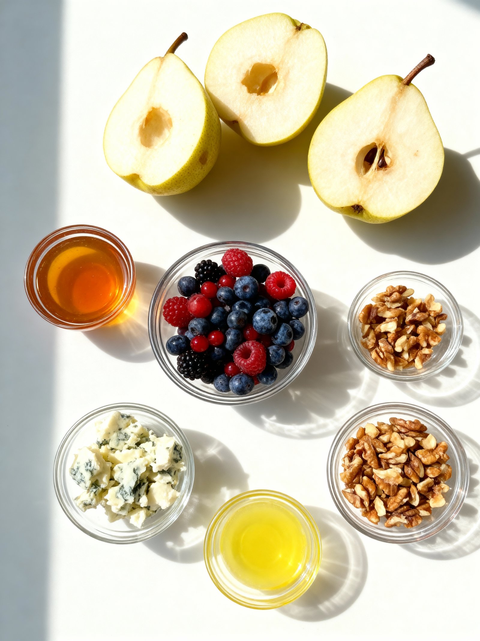 Baked Pears with Berries, Honey, Walnuts & Blue Cheese ingredients