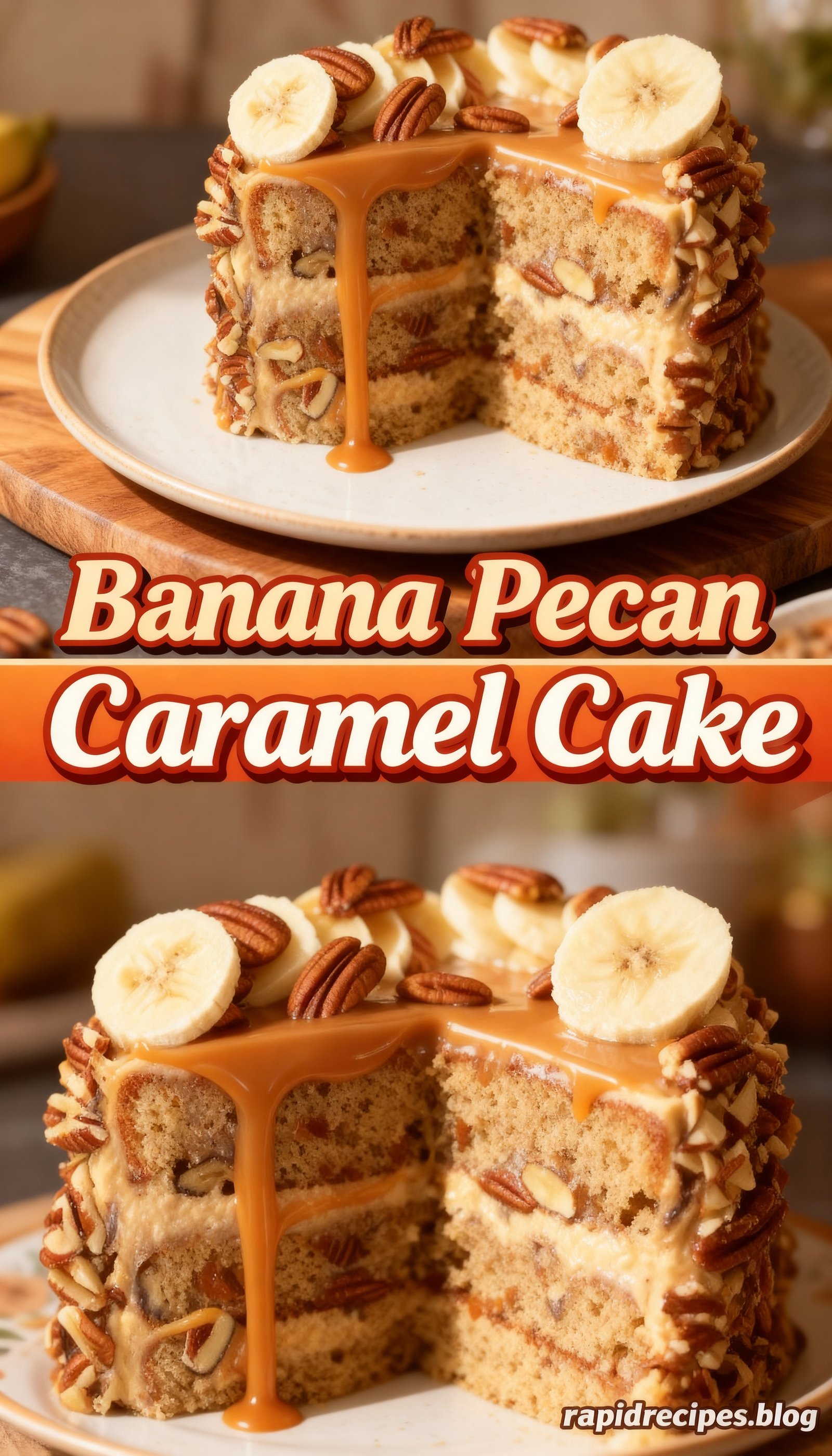 Banana Pecan Caramel Cake finished