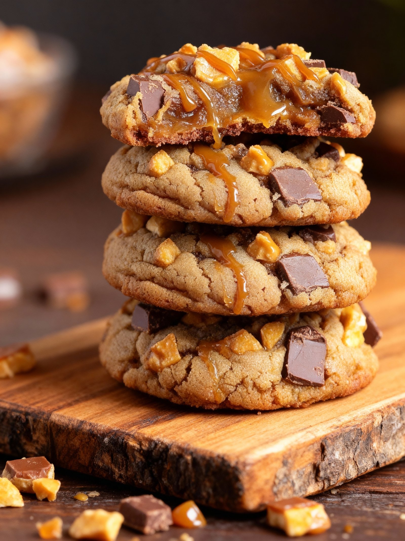 Butterfinger Caramel Crunch Cookies finished