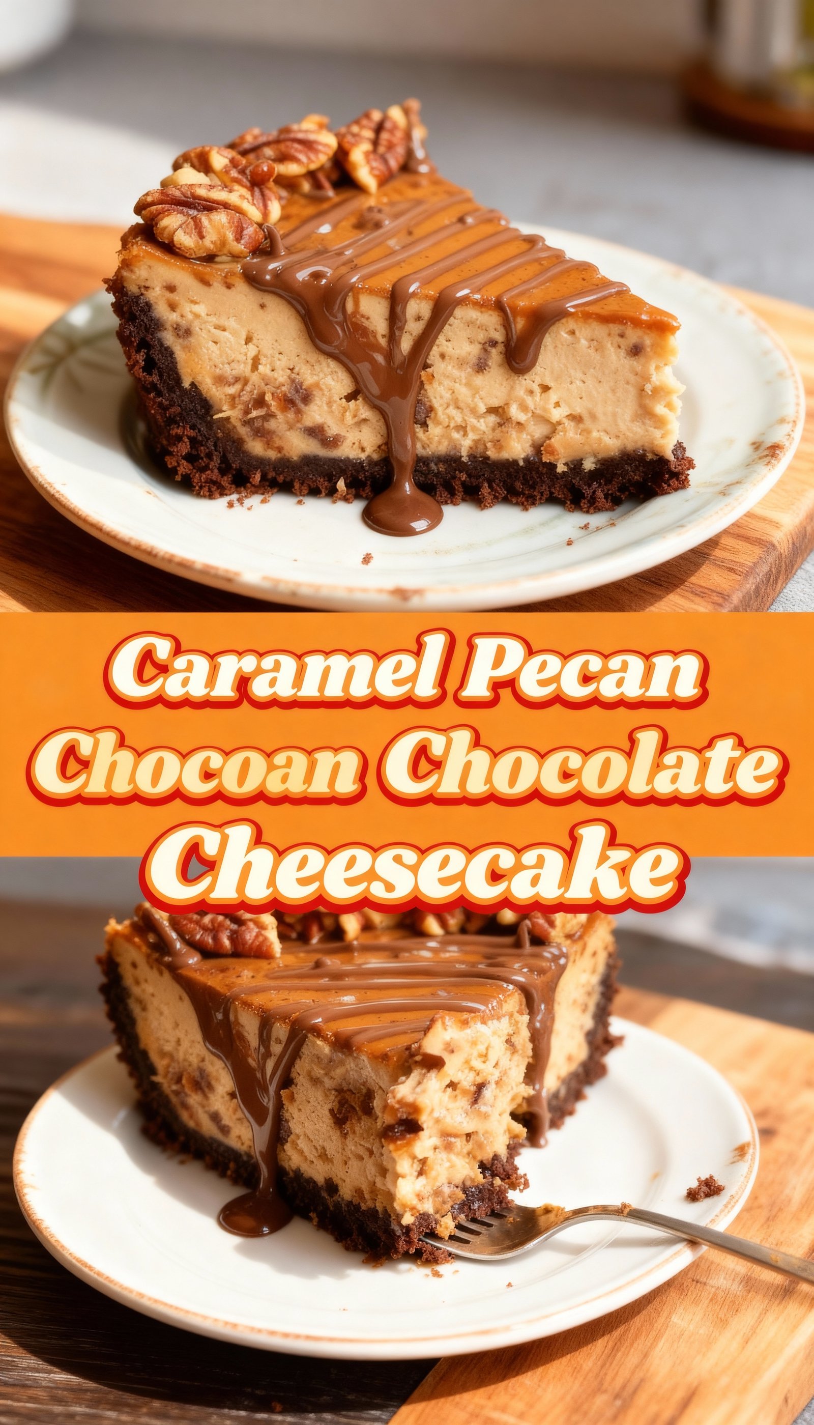 Caramel Pecan Chocolate Cheesecake finished